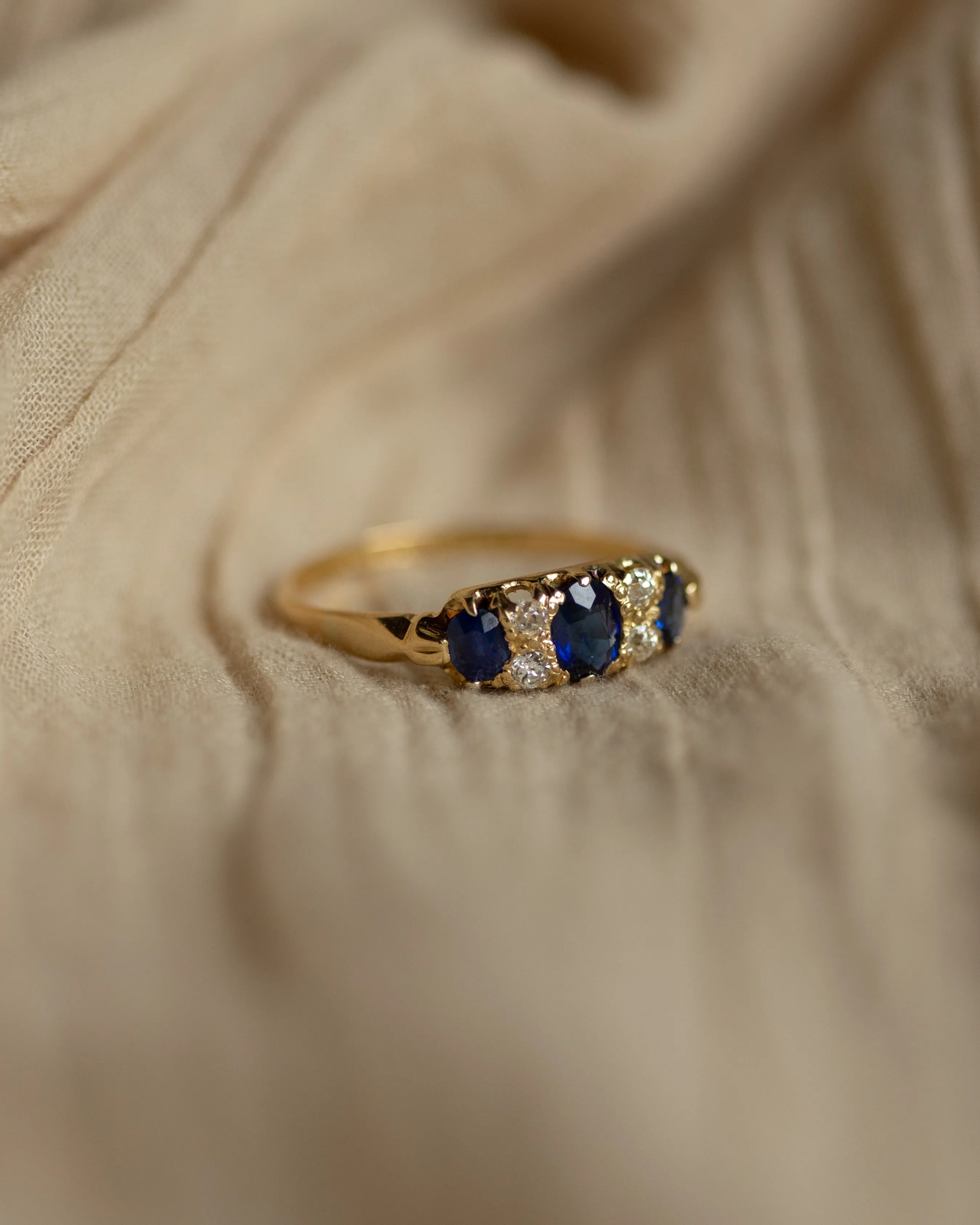 Lillian 1945 Vintage 18ct Gold Sapphire & Diamond Seven Stone Ring sold by Rock n Rose product image thumbnail 4