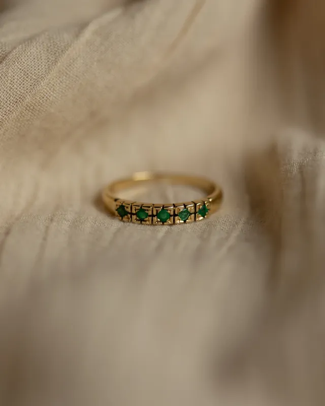 Winifred 1988 Vintage 18ct Gold Emerald Five Stone Ring sold by Rock n Rose