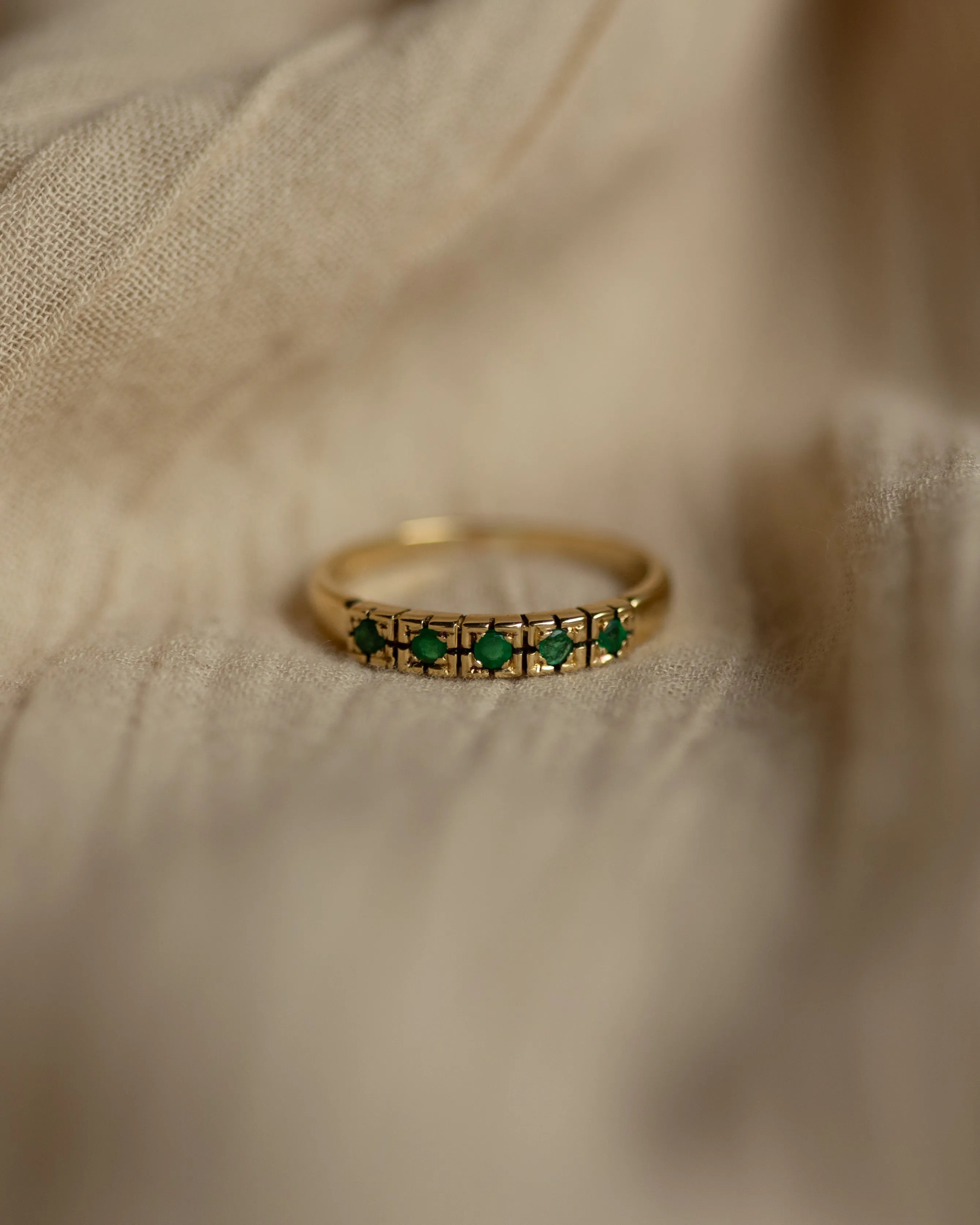 Winifred 1988 Vintage 18ct Gold Emerald Five Stone Ring sold by Rock n Rose