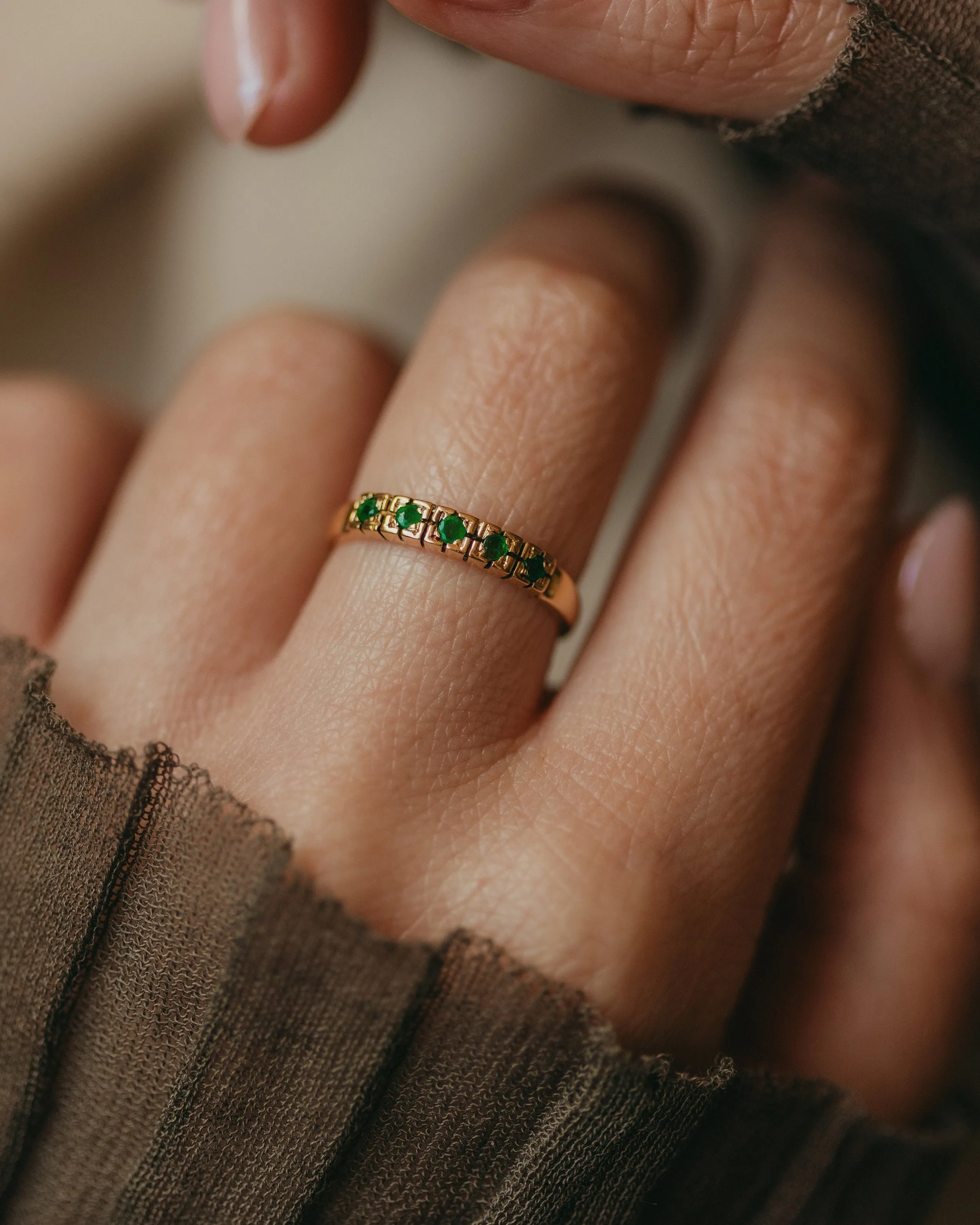 Winifred 1988 Vintage 18ct Gold Emerald Five Stone Ring sold by Rock n Rose product image thumbnail 2