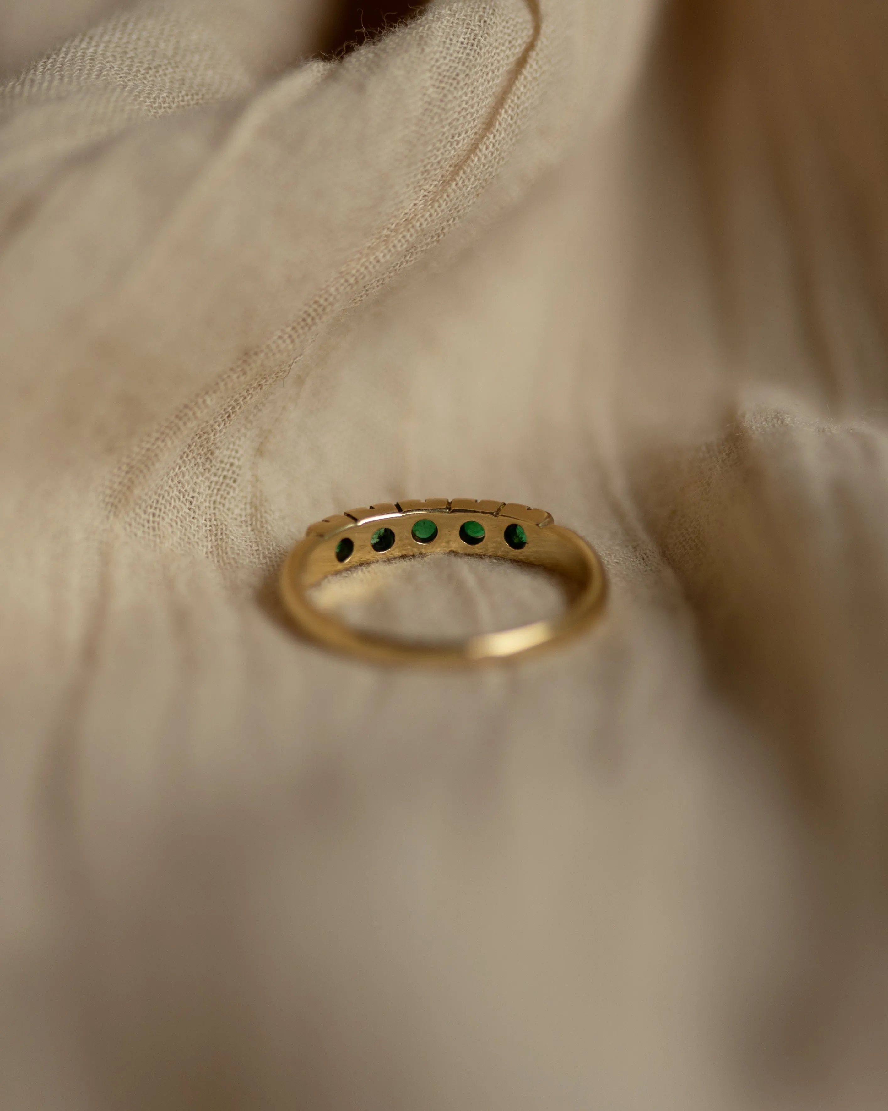 Winifred 1988 Vintage 18ct Gold Emerald Five Stone Ring sold by Rock n Rose product image thumbnail 5