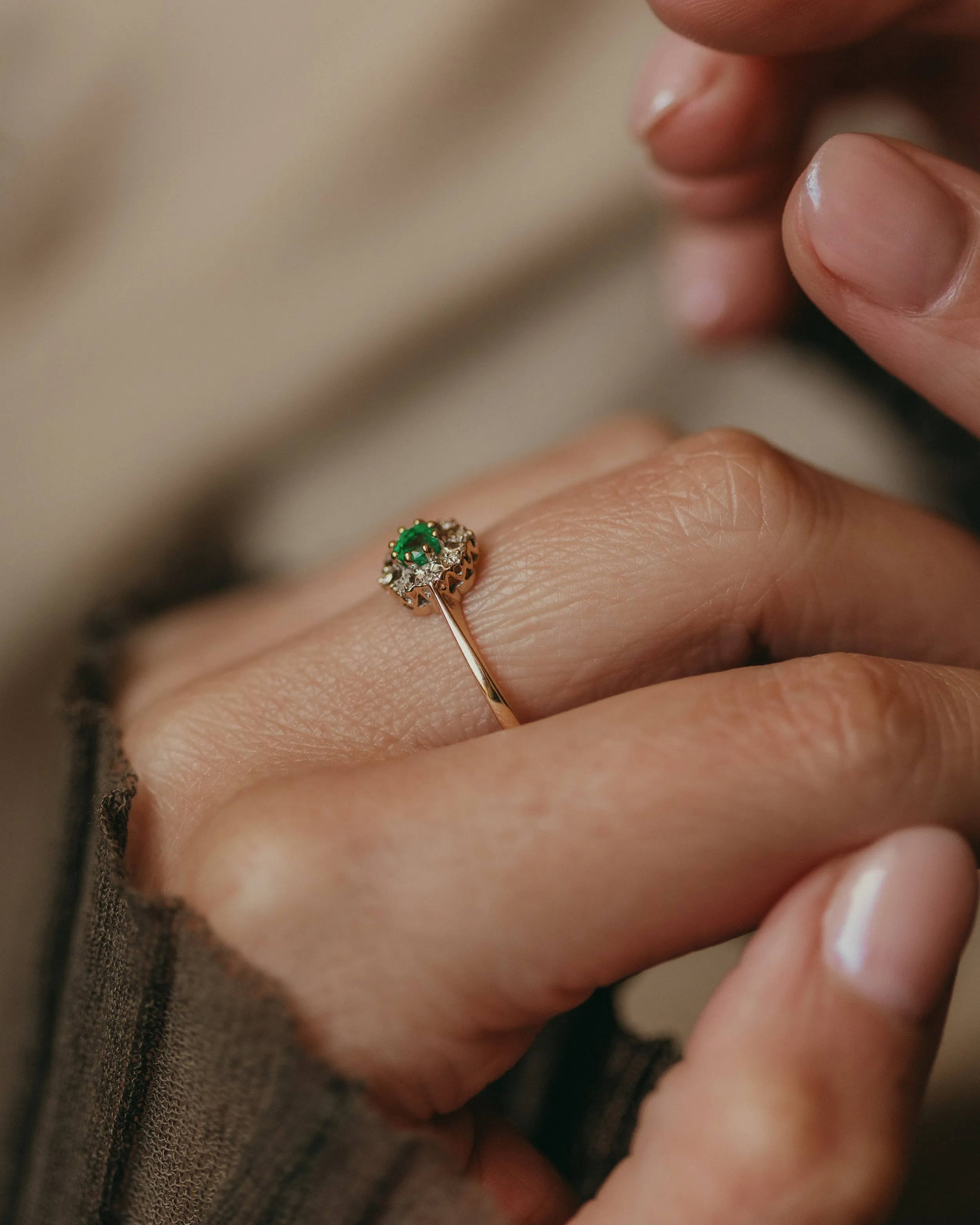 Della 1997 Vintage 9ct Gold Emerald & Diamond Cluster Ring sold by Rock n Rose product image thumbnail 2