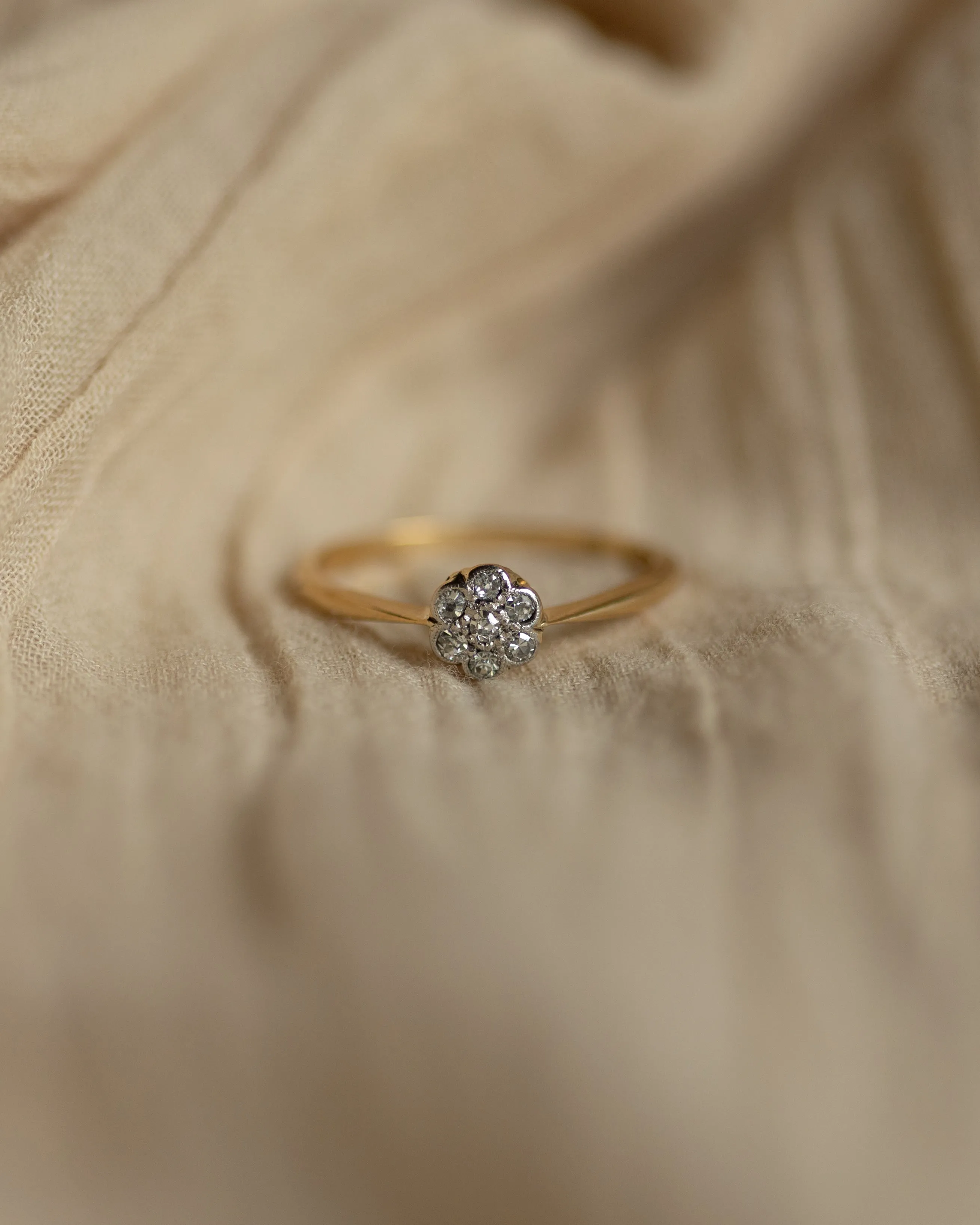 Clementine Antique 18ct Gold Diamond Daisy Cluster Ring sold by Rock n Rose product image thumbnail 3