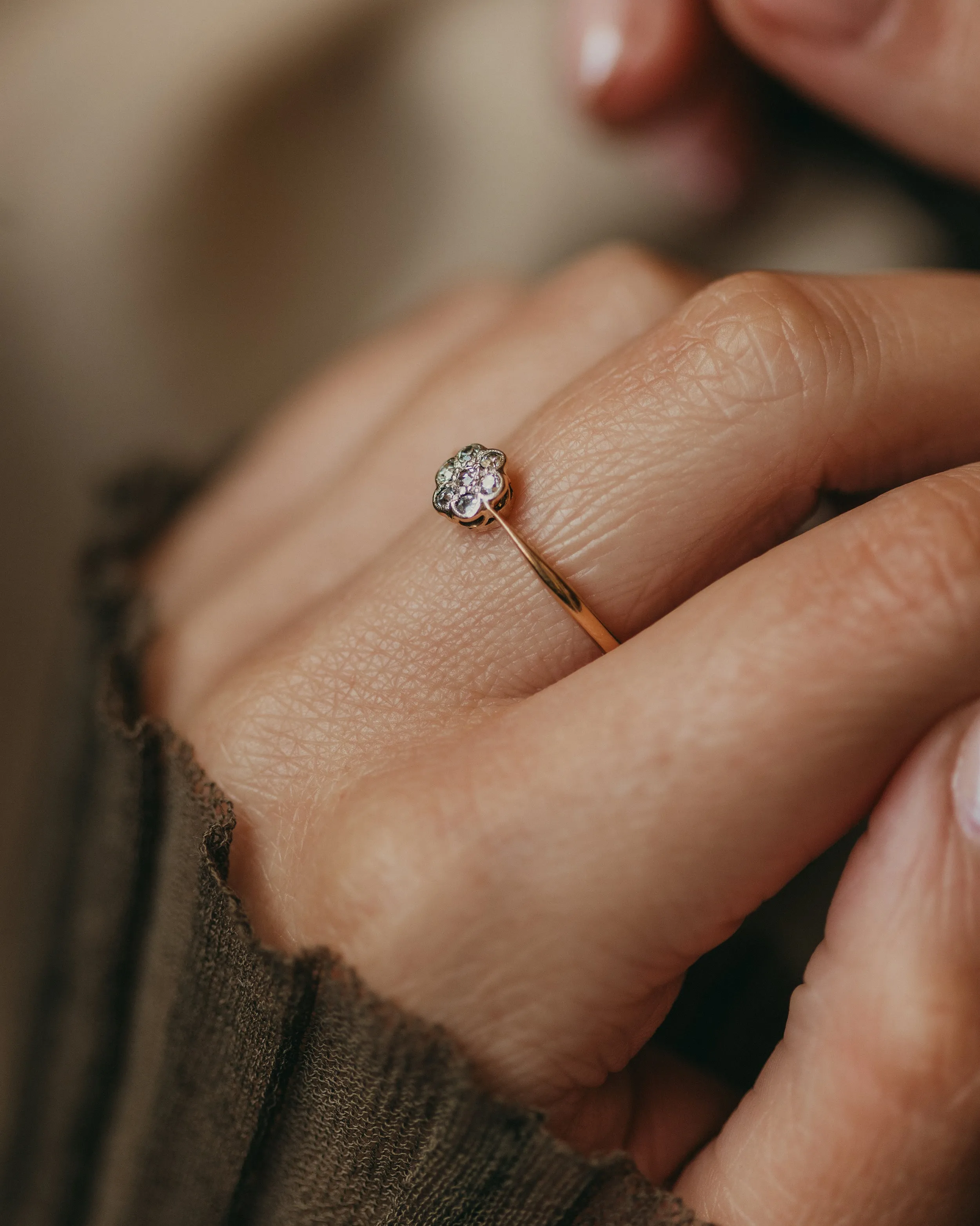 Clementine Antique 18ct Gold Diamond Daisy Cluster Ring sold by Rock n Rose product image thumbnail 2
