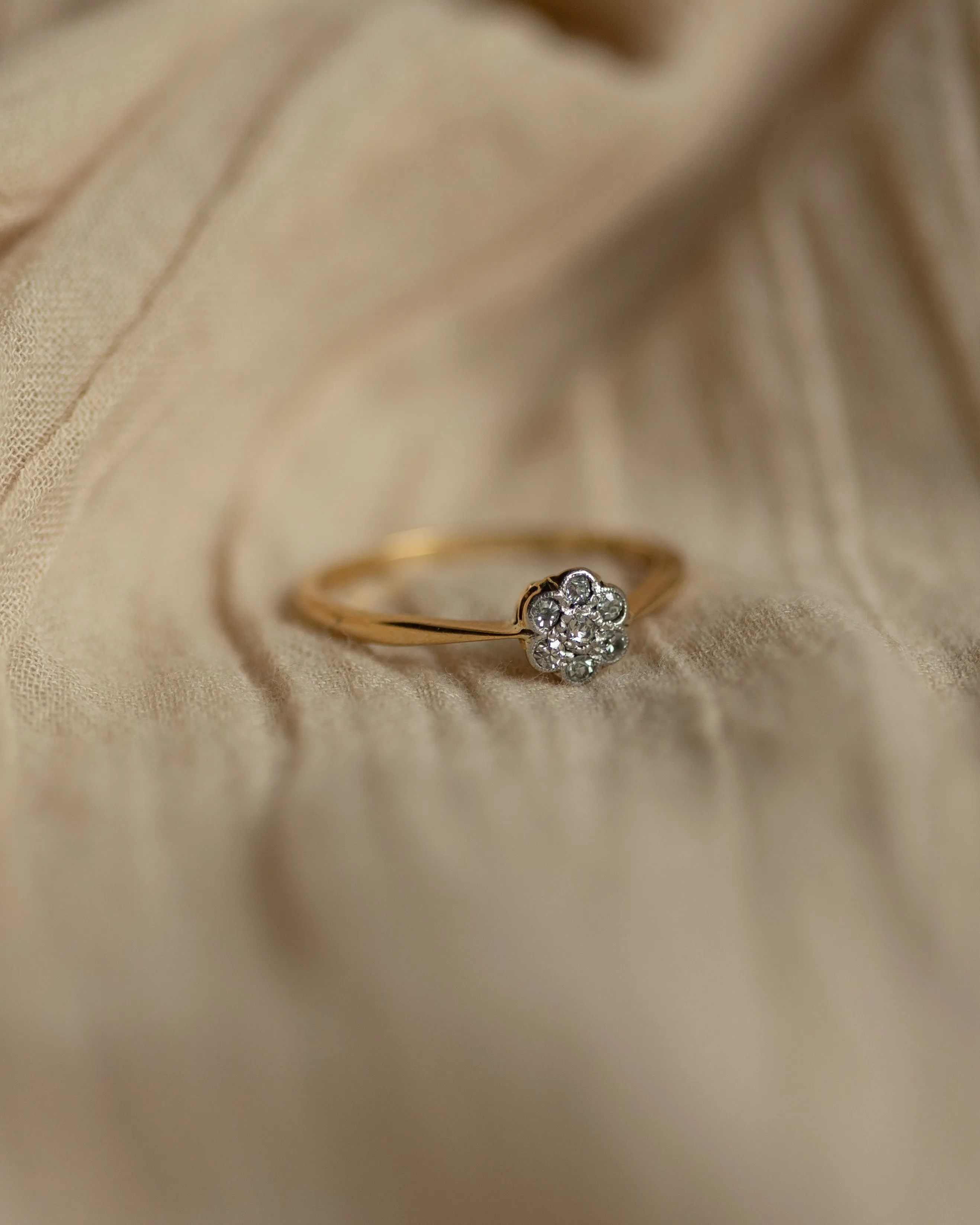 Clementine Antique 18ct Gold Diamond Daisy Cluster Ring sold by Rock n Rose product image thumbnail 4