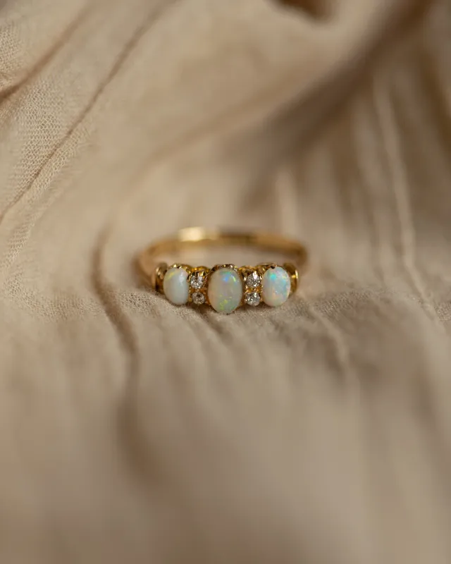 Yvonne Antique 18ct Gold Opal & Diamond Seven Stone Ring sold by Rock n Rose
