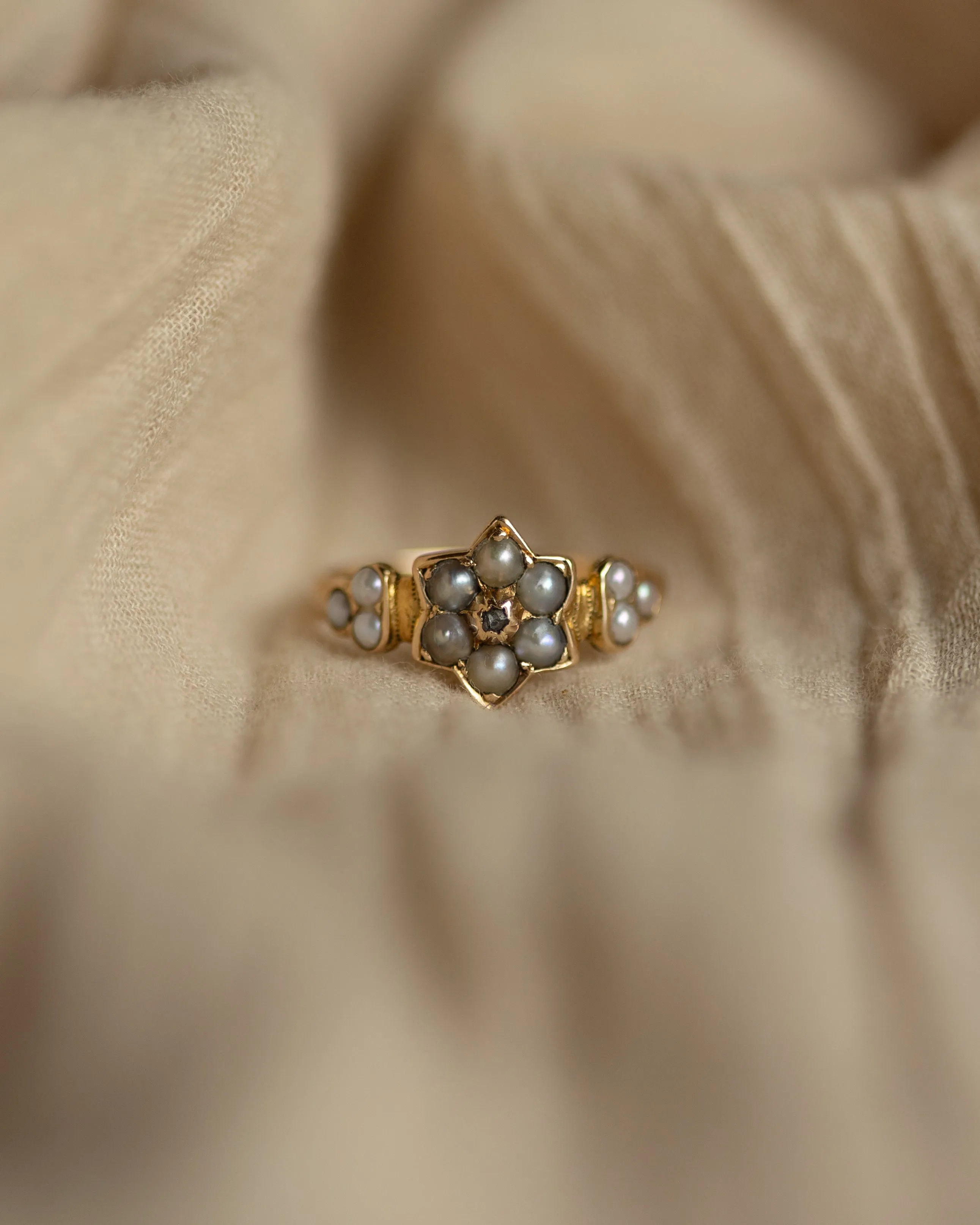 Queenie Antique 15ct Gold Pearl & Diamond Star Cluster Ring sold by Rock n Rose product image thumbnail 3