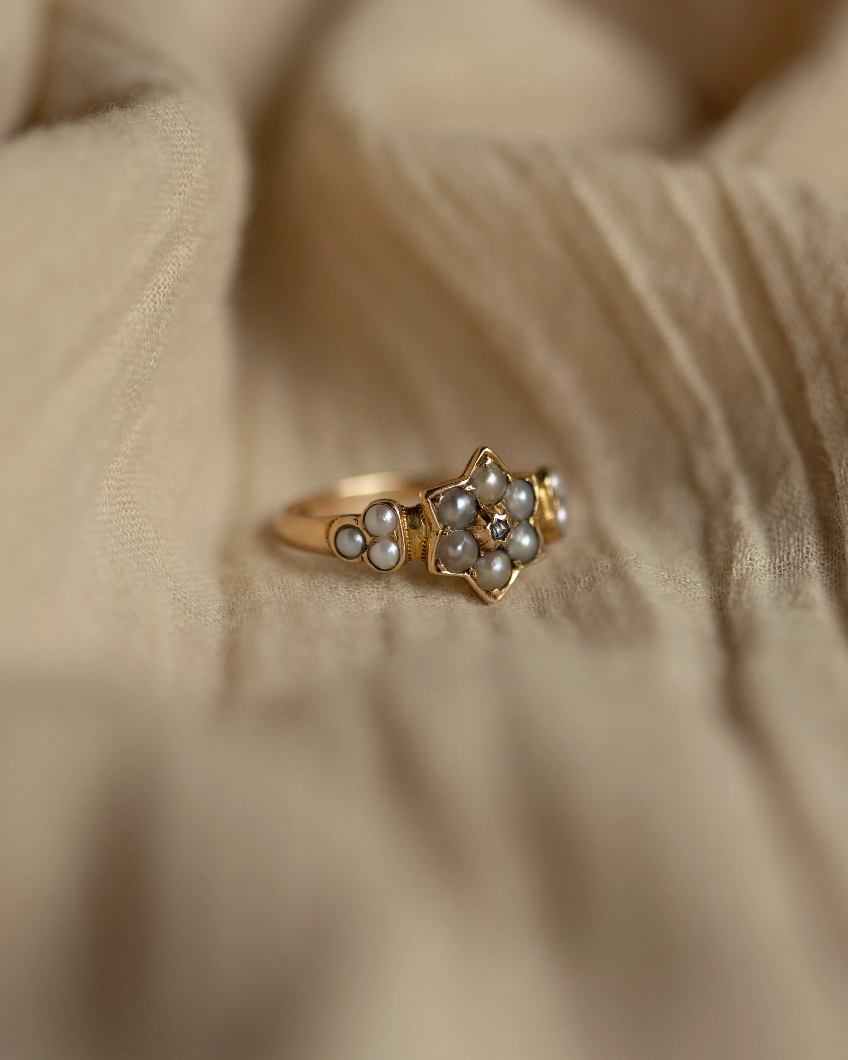 Queenie Antique 15ct Gold Pearl & Diamond Star Cluster Ring sold by Rock n Rose product image thumbnail 4