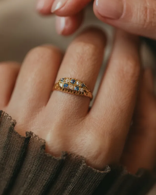 Margaret 1909 Antique 18ct Gold Sapphire & Diamond Ten Stone Ring sold by Rock n Rose