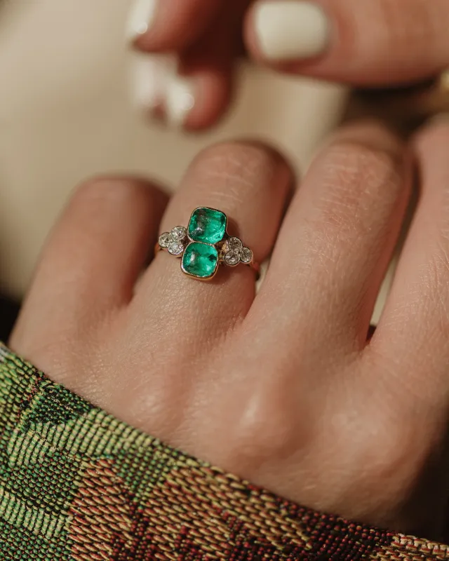 Emilie Antique 18ct Gold Green Paste & Diamond Ring sold by Rock n Rose