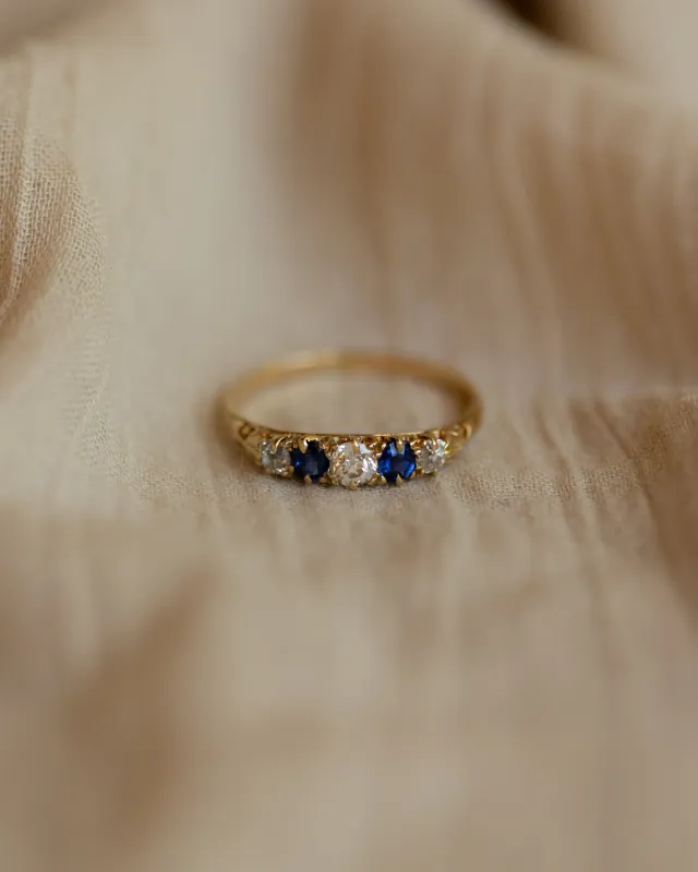 Margot Antique 18ct Gold Sapphire & Diamond Five Stone Ring sold by Rock n Rose
