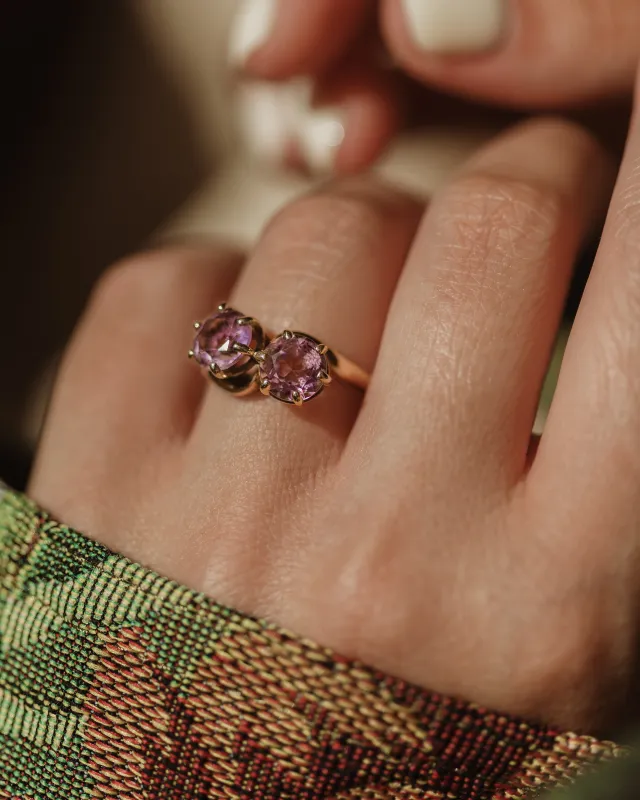 Thora Vintage 9ct Gold Amethyst Toi Et Moi Ring made by Rock n Rose