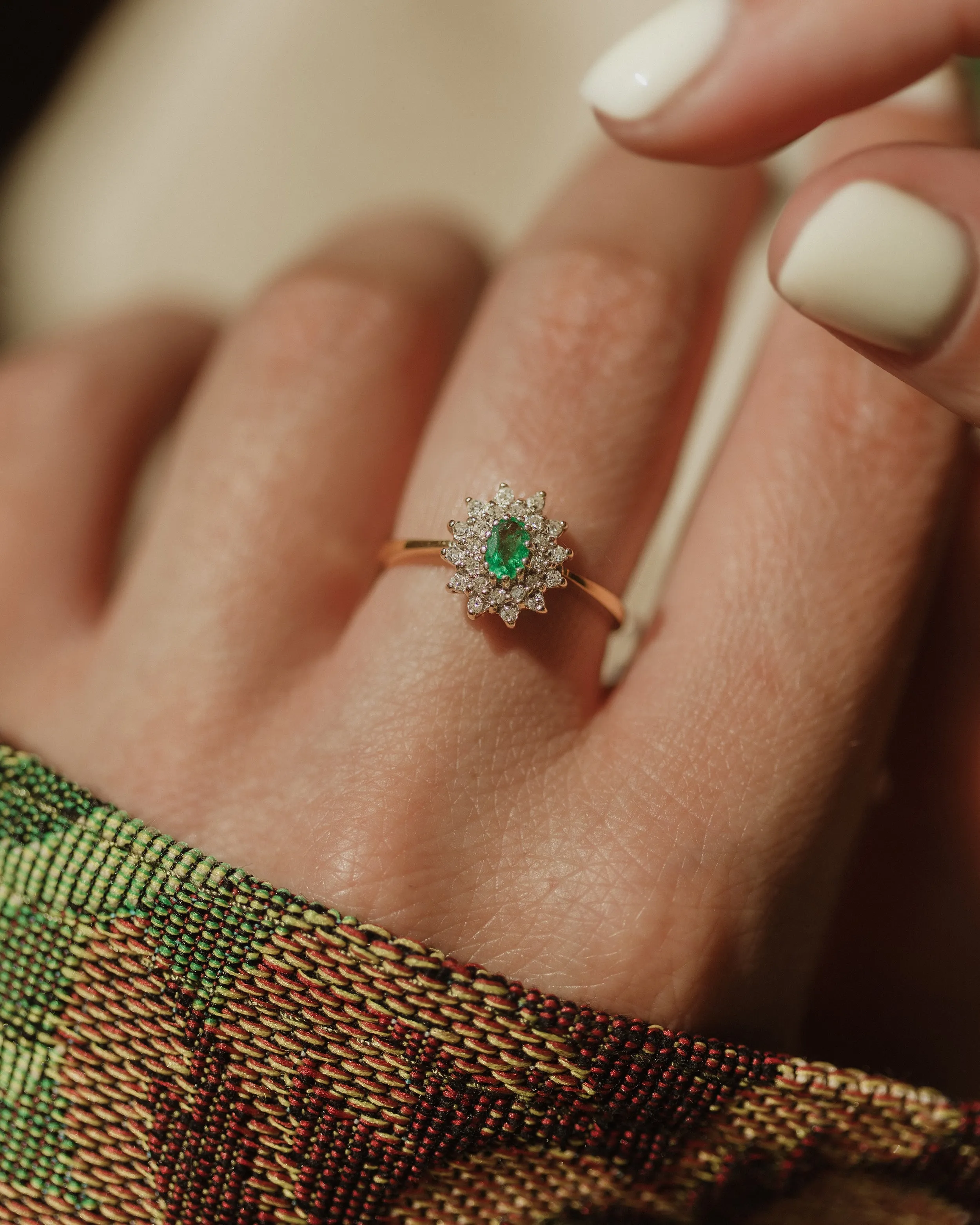 Nettie 1984 Vintage 9ct Gold Emerald & Diamond Cluster Ring sold by Rock n Rose product image thumbnail 2