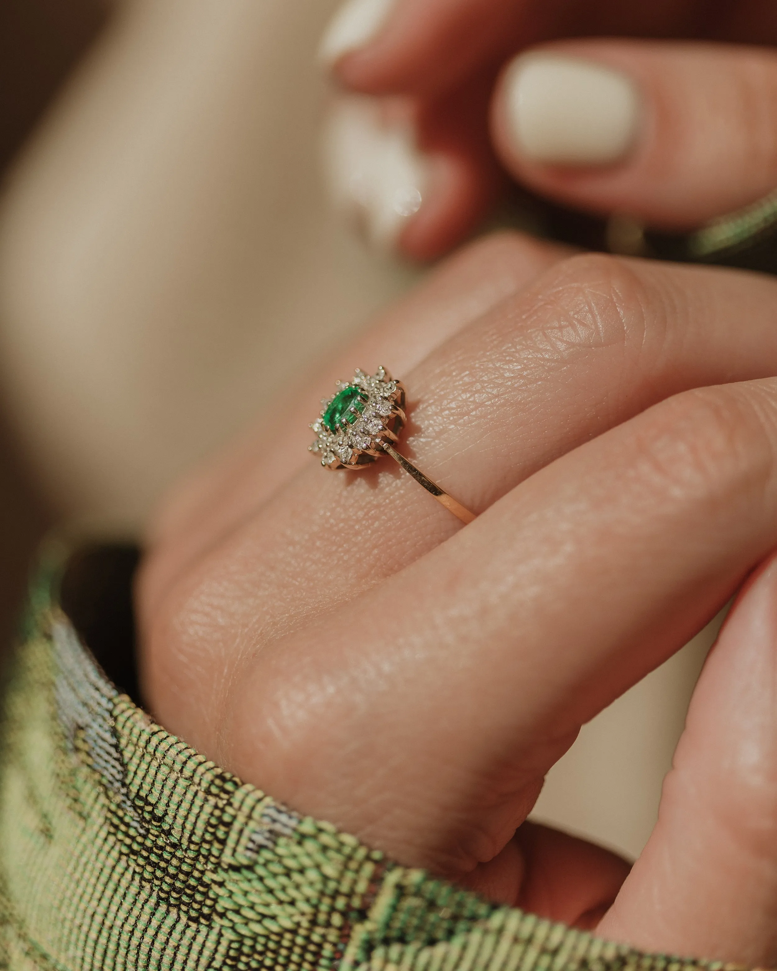 Nettie 1984 Vintage 9ct Gold Emerald & Diamond Cluster Ring sold by Rock n Rose product image thumbnail 3