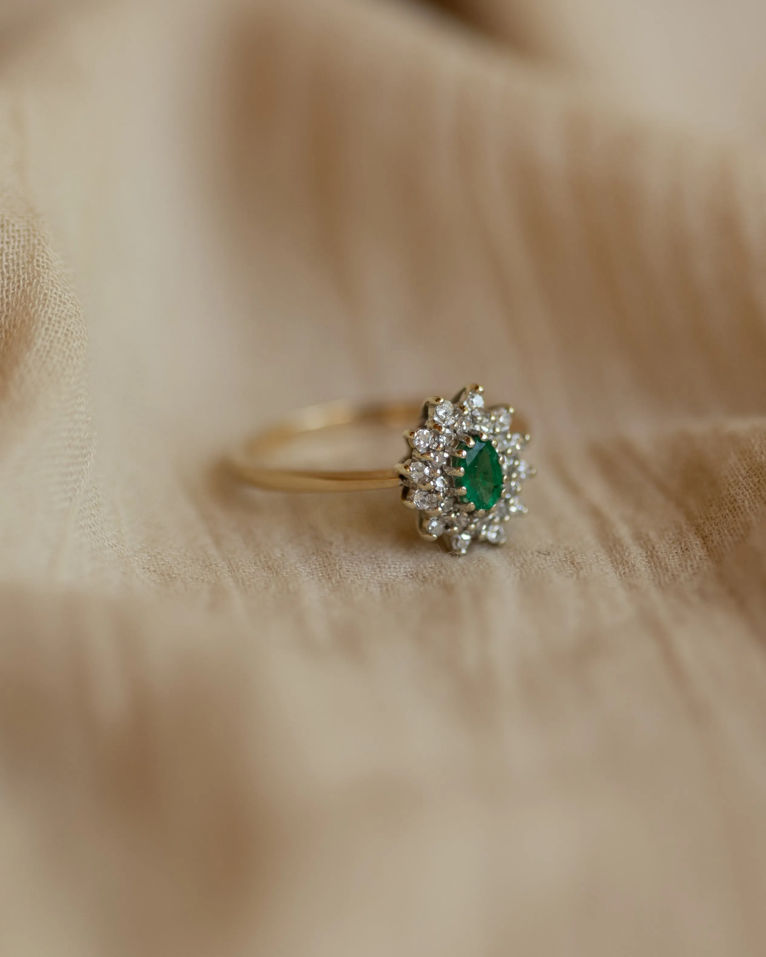 Nettie 1984 Vintage 9ct Gold Emerald & Diamond Cluster Ring sold by Rock n Rose product image thumbnail 4