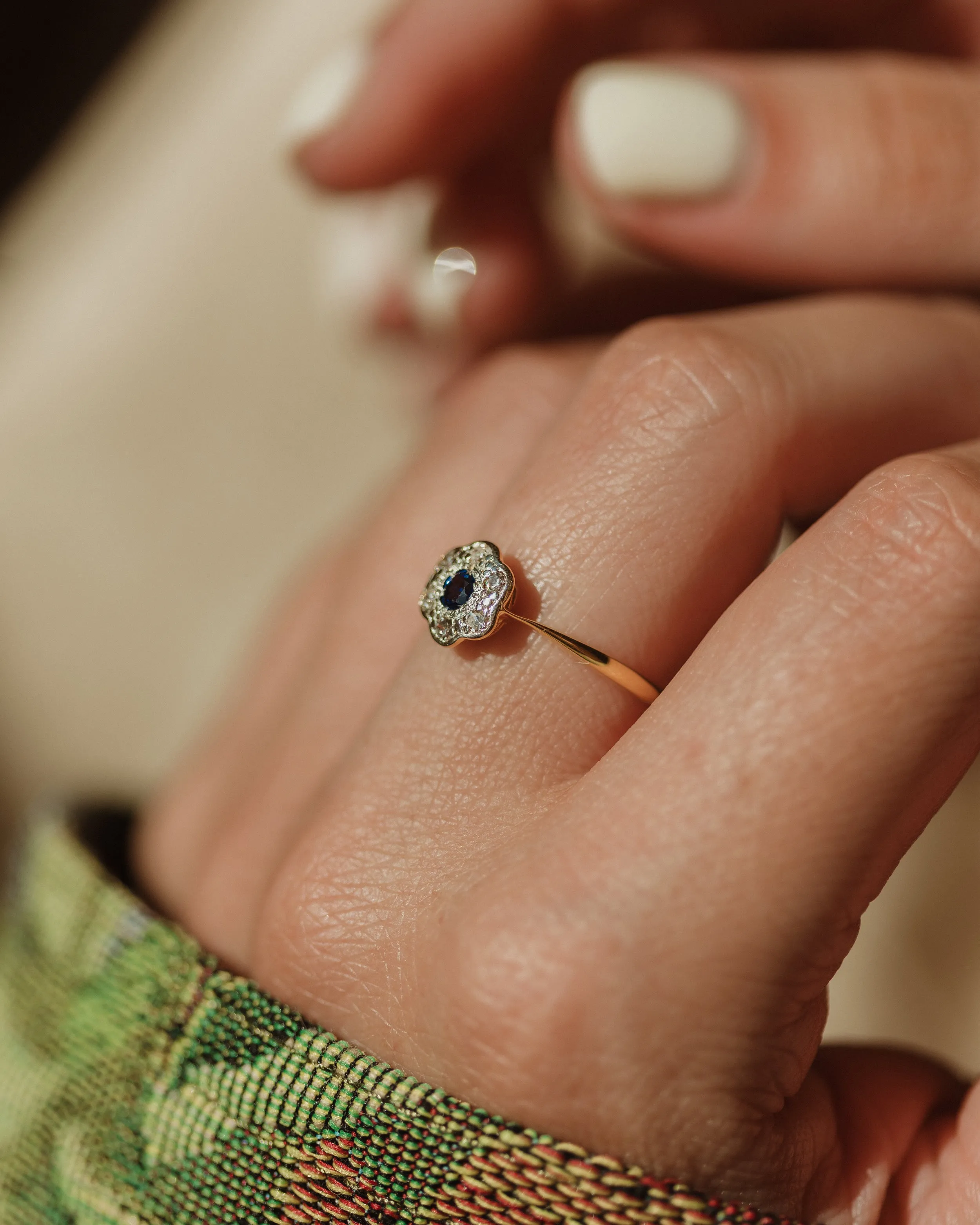 Gilda Antique 18ct Gold Sapphire & Diamond Flowerhead Cluster Ring sold by Rock n Rose product image thumbnail 3