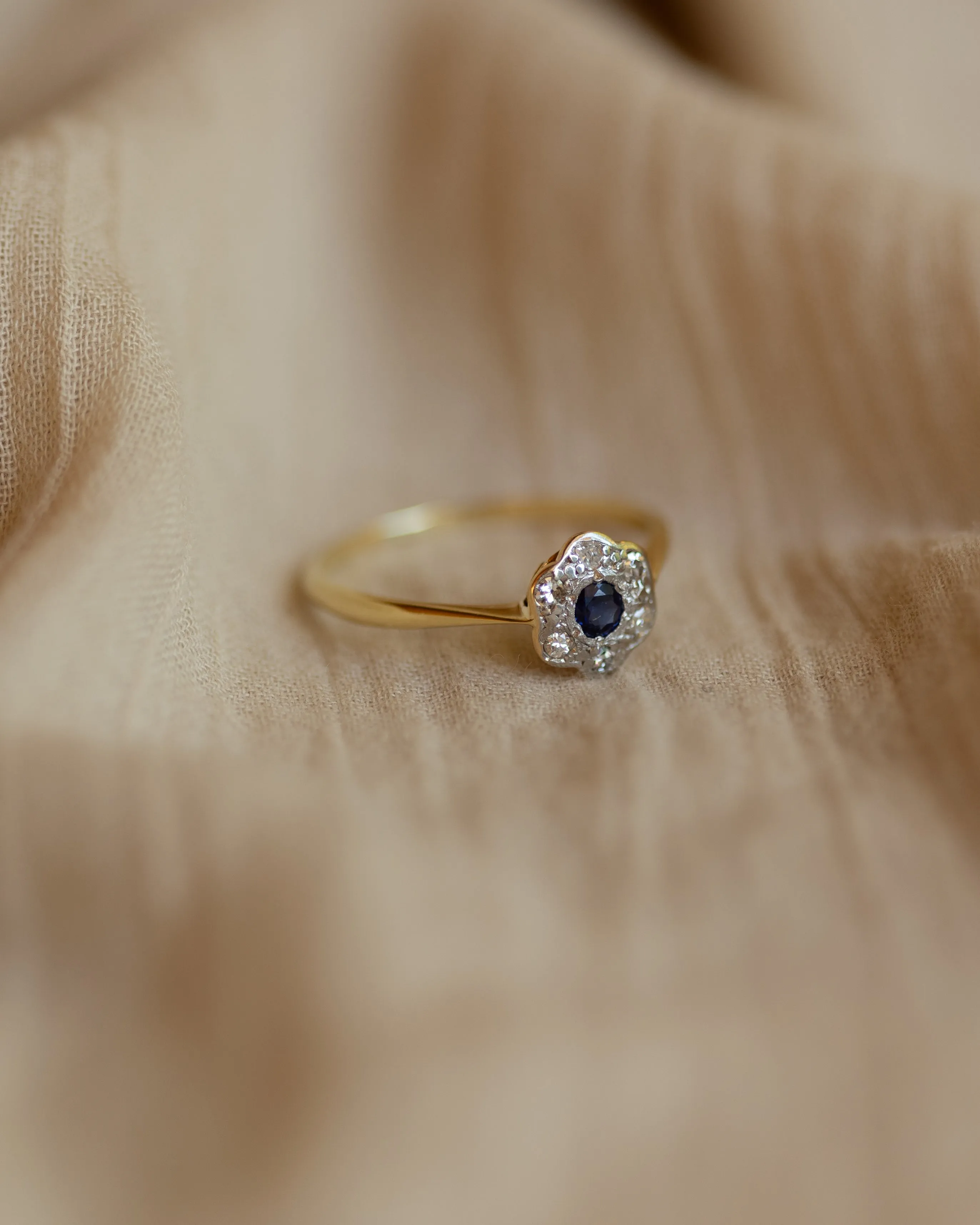 Gilda Antique 18ct Gold Sapphire & Diamond Flowerhead Cluster Ring sold by Rock n Rose product image thumbnail 4