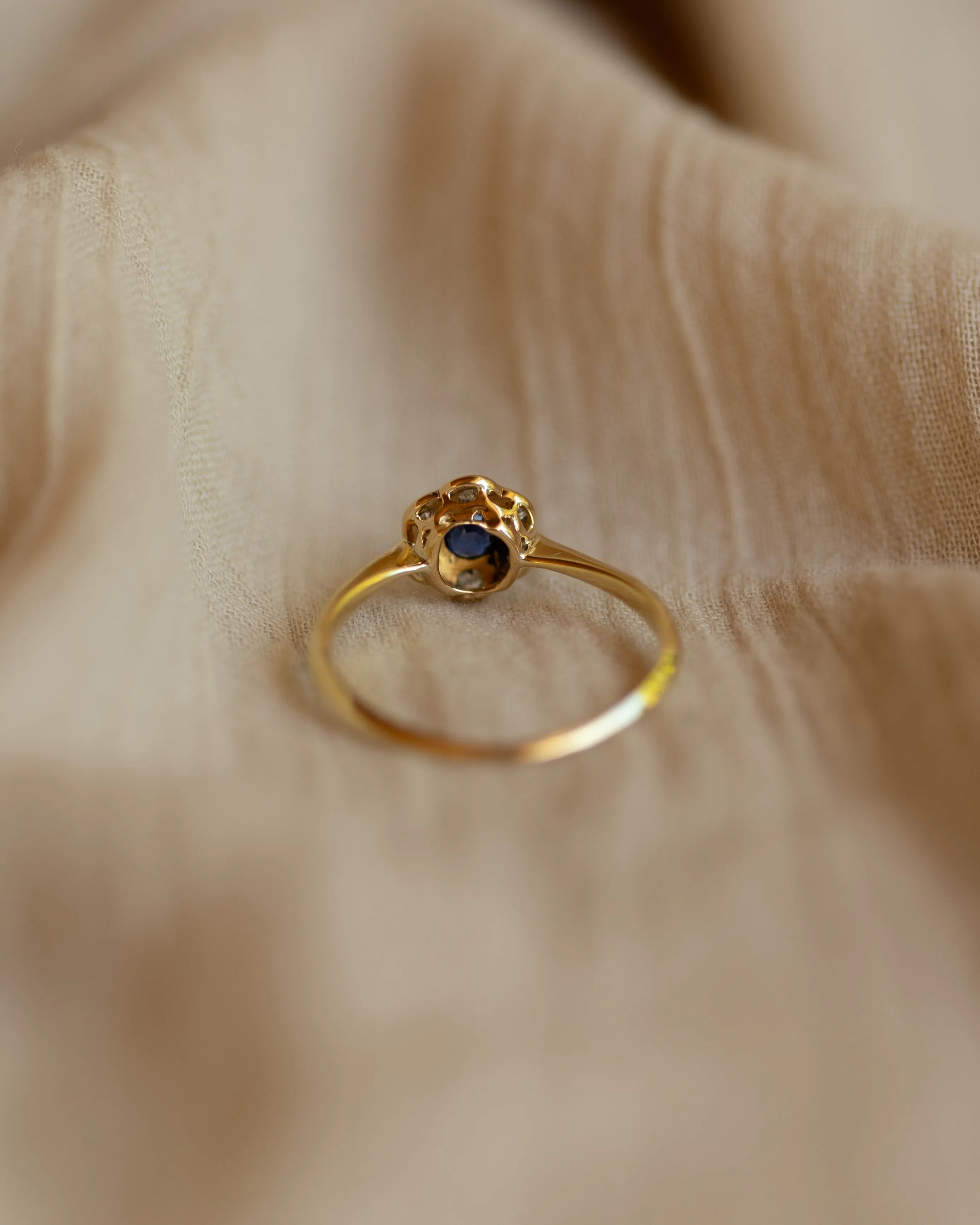 Gilda Antique 18ct Gold Sapphire & Diamond Flowerhead Cluster Ring sold by Rock n Rose product image thumbnail 5