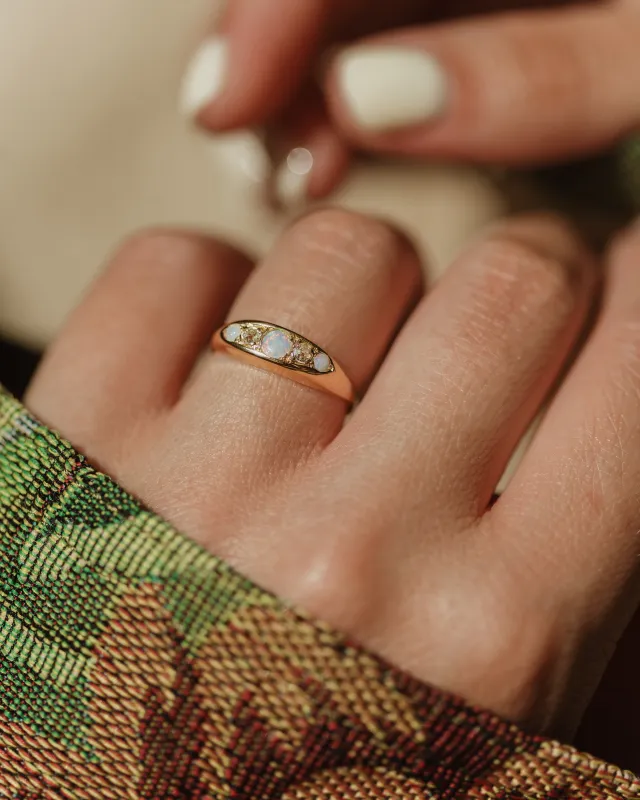 Dorothea Antique 14ct Gold Opal & Diamond Five Stone Ring sold by Rock n Rose