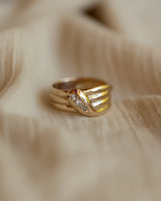 Selina 1960 Vintage 9ct Gold Ruby & Paste Snake Ring sold by Rock n Rose
