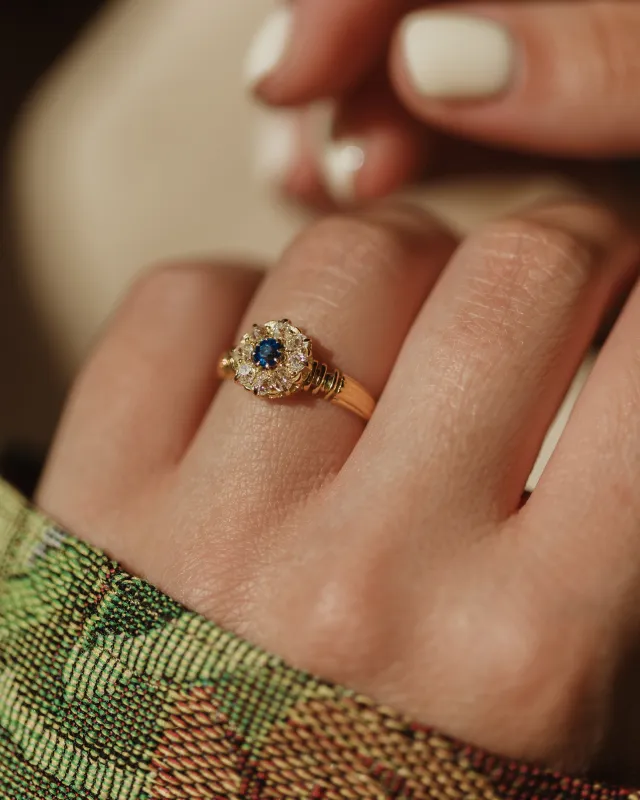 Cressida Antique 18ct Gold Sapphire & Diamond Cluster Ring sold by Rock n Rose