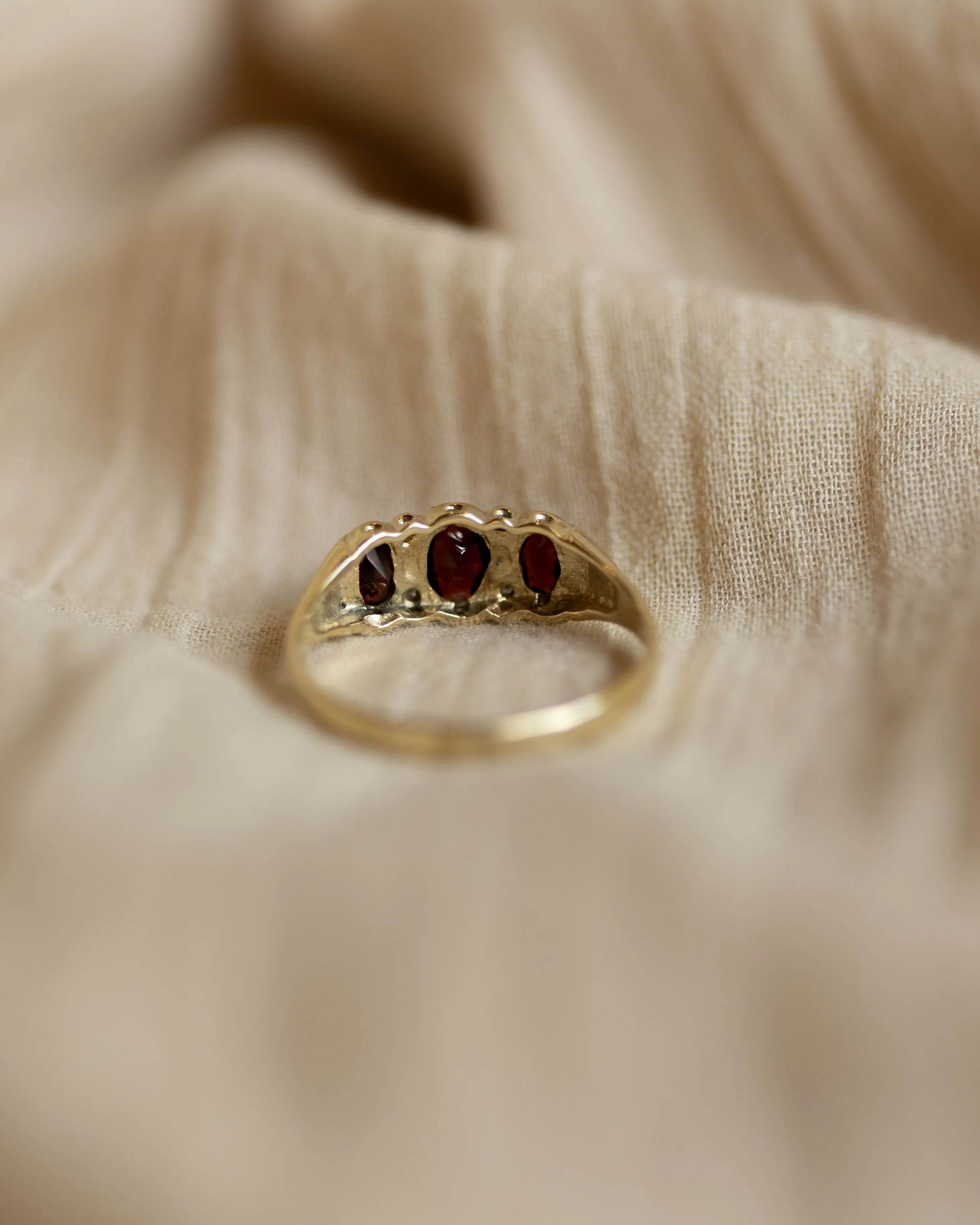 Winona 1989 Vintage 9ct Gold Garnet & Diamond Trilogy Ring sold by Rock n Rose product image thumbnail 5