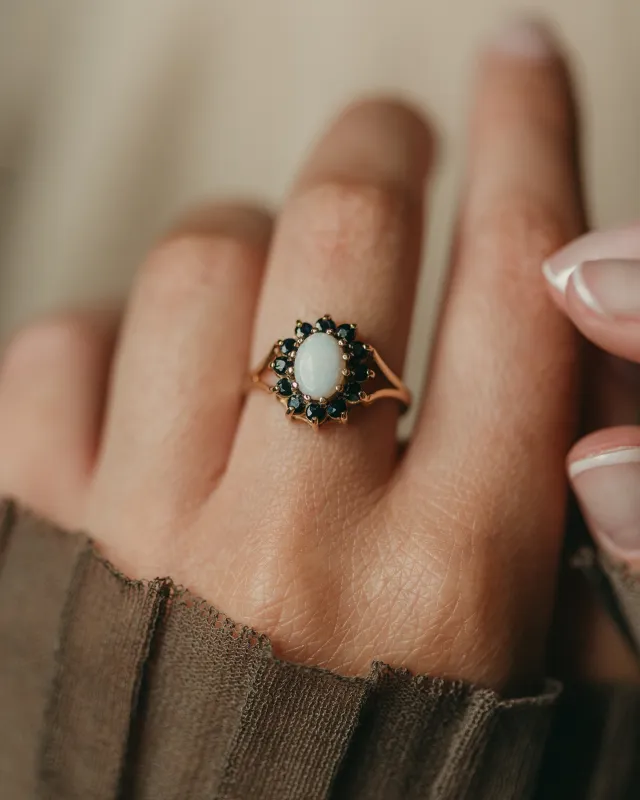 Patty Vintage 9ct Gold Opal & Sapphire Cluster Ring sold by Rock n Rose