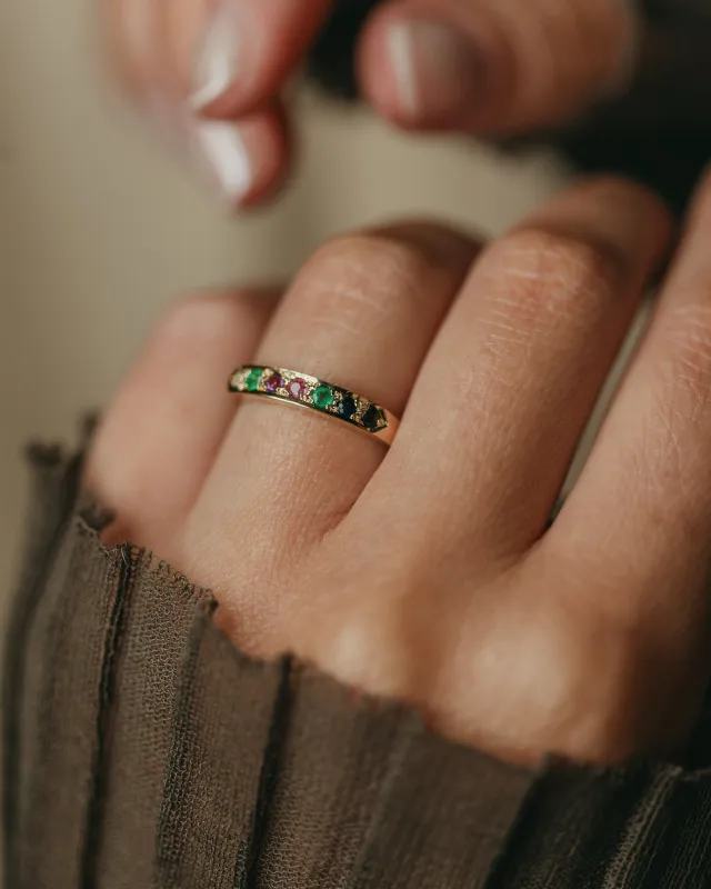 Joan 1990 Vintage 9ct Gold Dearest Acrostic Half Eternity Ring sold by Rock n Rose