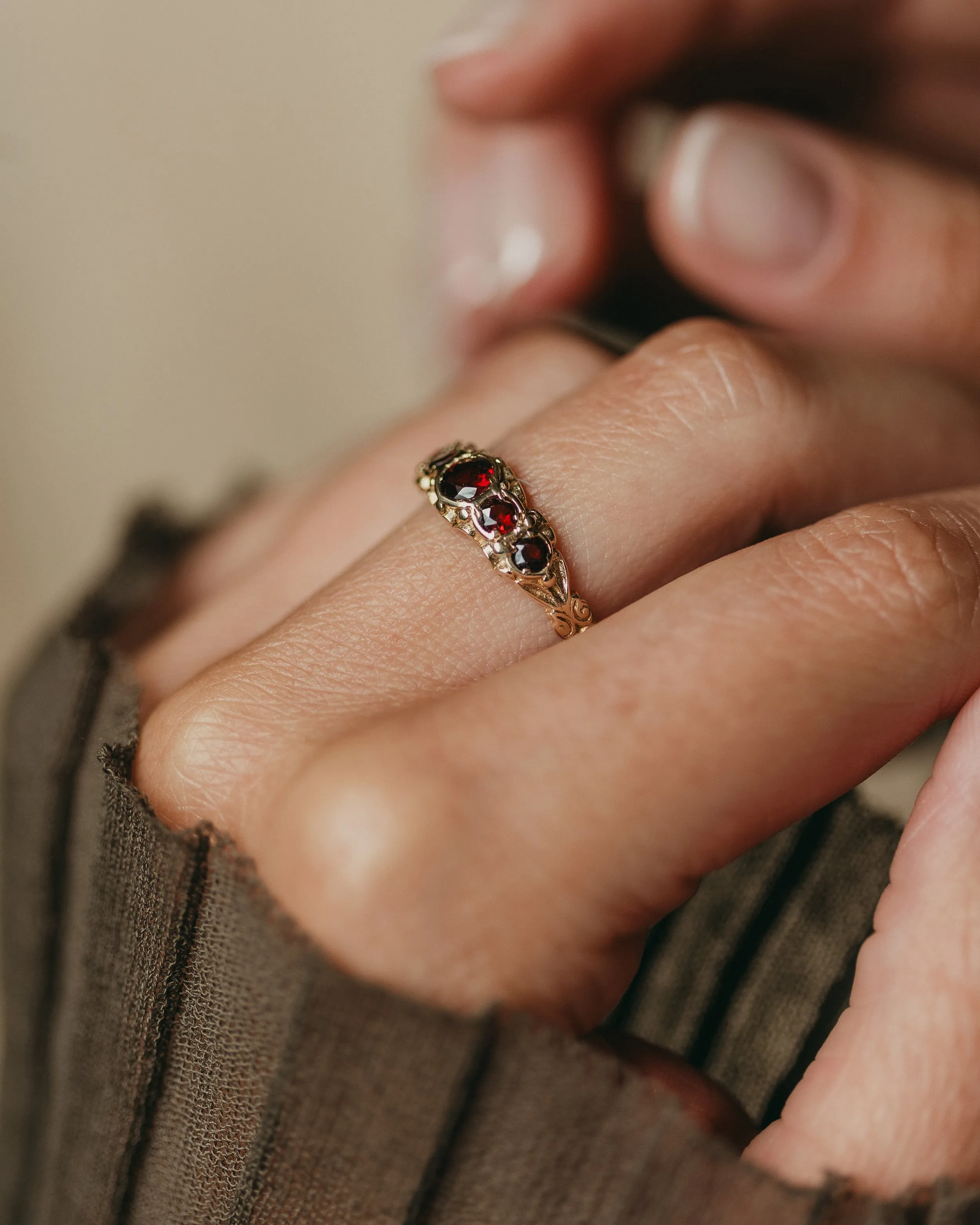 Hilda 1973 Vintage 9ct Gold Garnet Five Stone Ring sold by Rock n Rose product image thumbnail 3