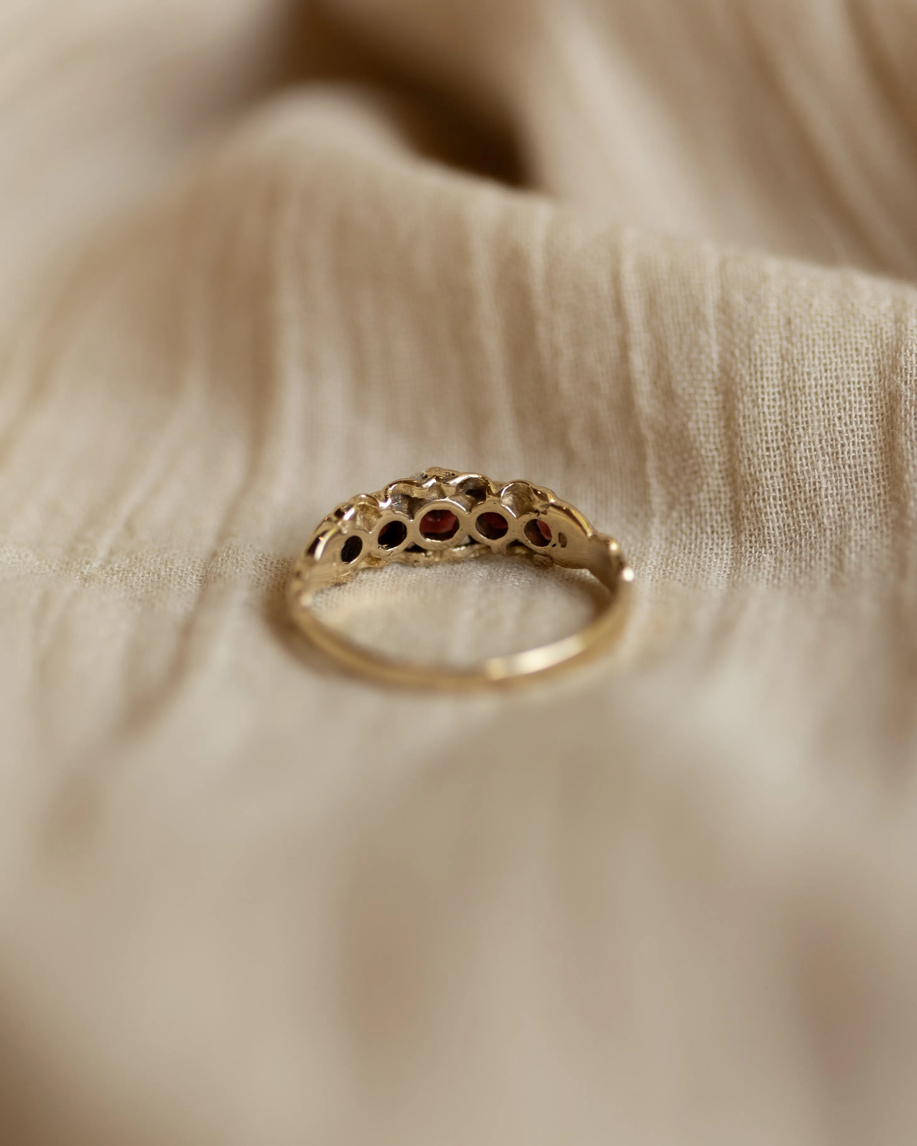 Hilda 1973 Vintage 9ct Gold Garnet Five Stone Ring sold by Rock n Rose product image thumbnail 5