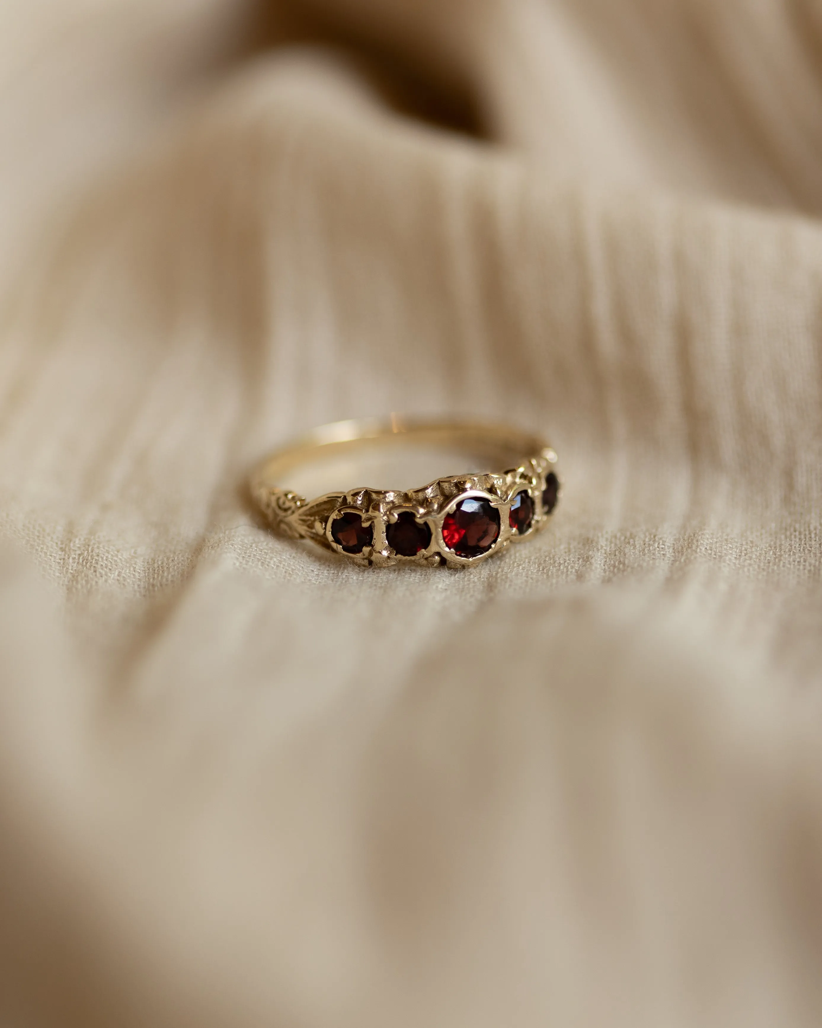 Hilda 1973 Vintage 9ct Gold Garnet Five Stone Ring sold by Rock n Rose product image thumbnail 4