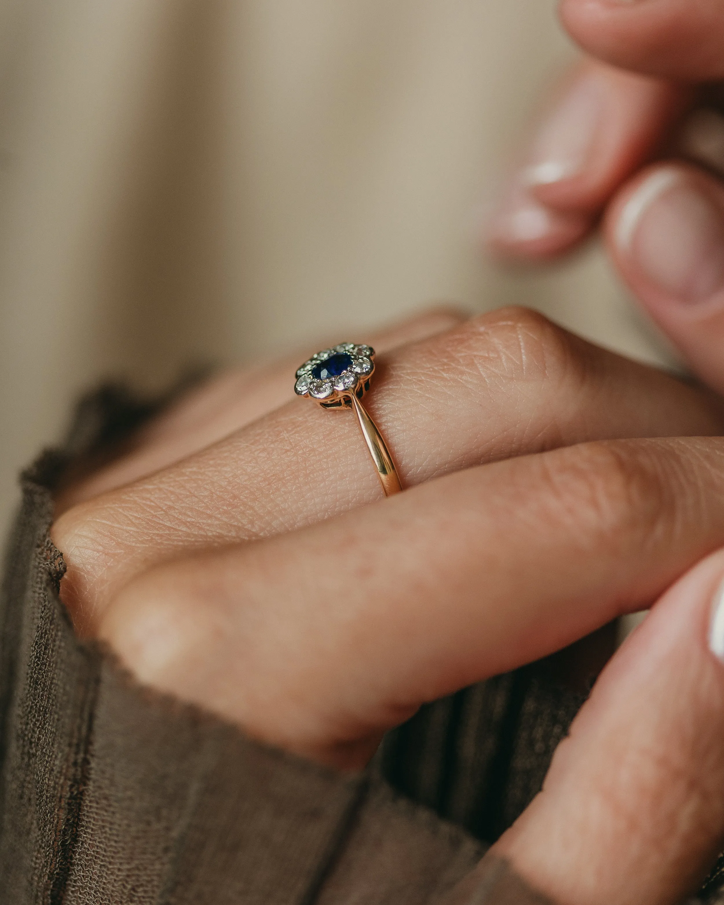 Geraldine Antique 14ct Gold Sapphire & Diamond Cluster Ring sold by Rock n Rose product image thumbnail 2