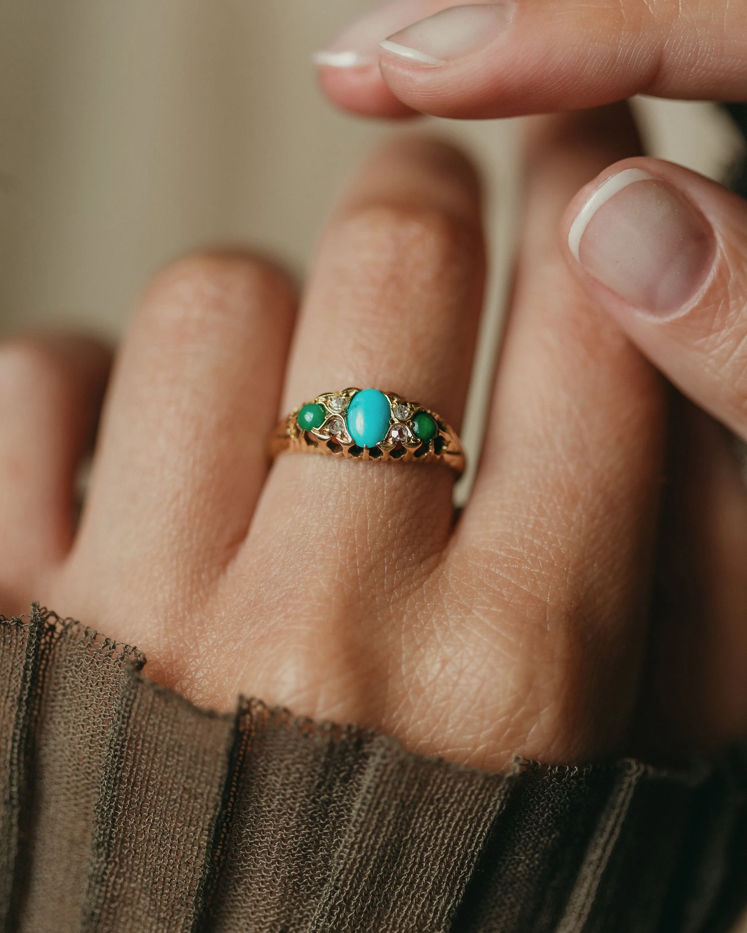 Helene 1902 Antique 18ct Gold Turquoise & Diamond Ring sold by Rock n Rose