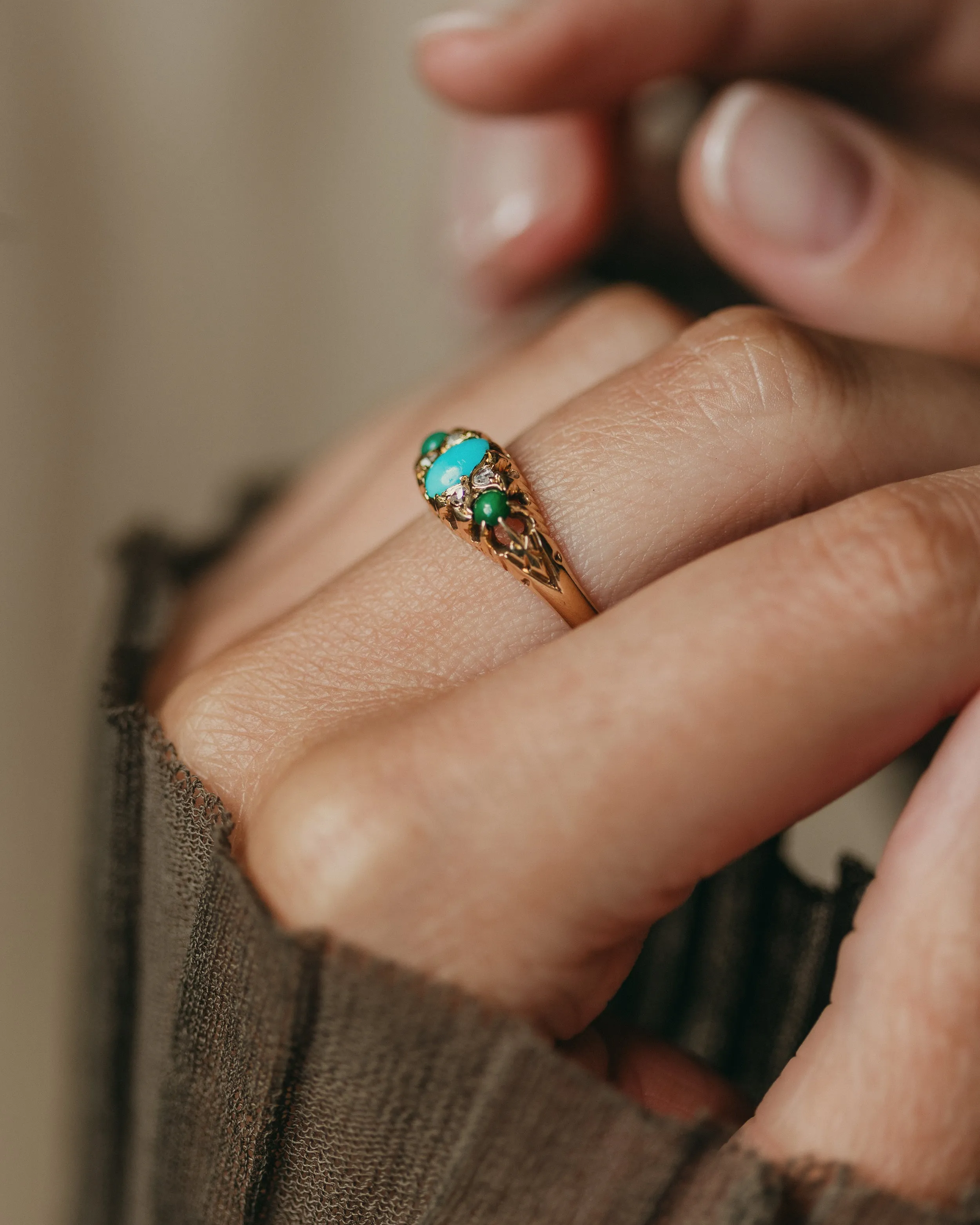Helene 1902 Antique 18ct Gold Turquoise & Diamond Ring sold by Rock n Rose product image thumbnail 2
