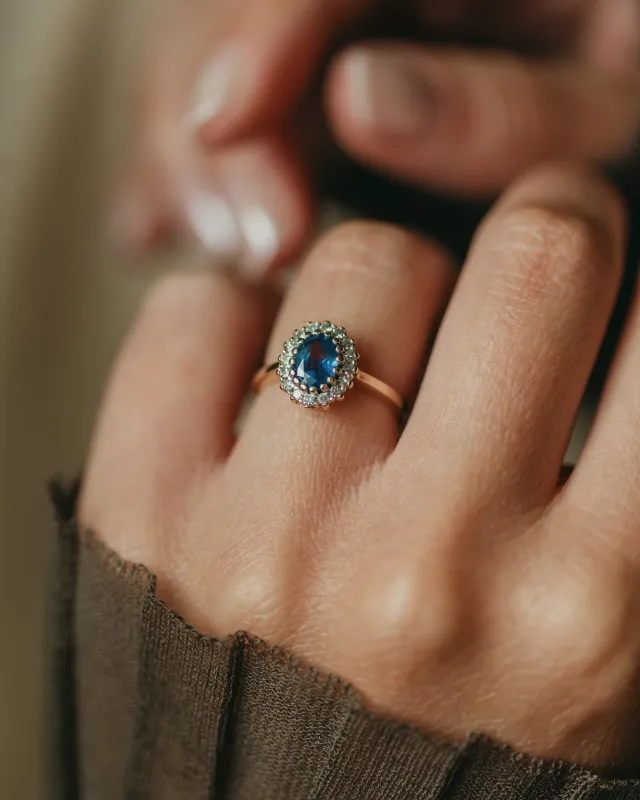 Josephine Vintage 9ct Gold Sapphire & Diamond Cluster Ring sold by Rock n Rose