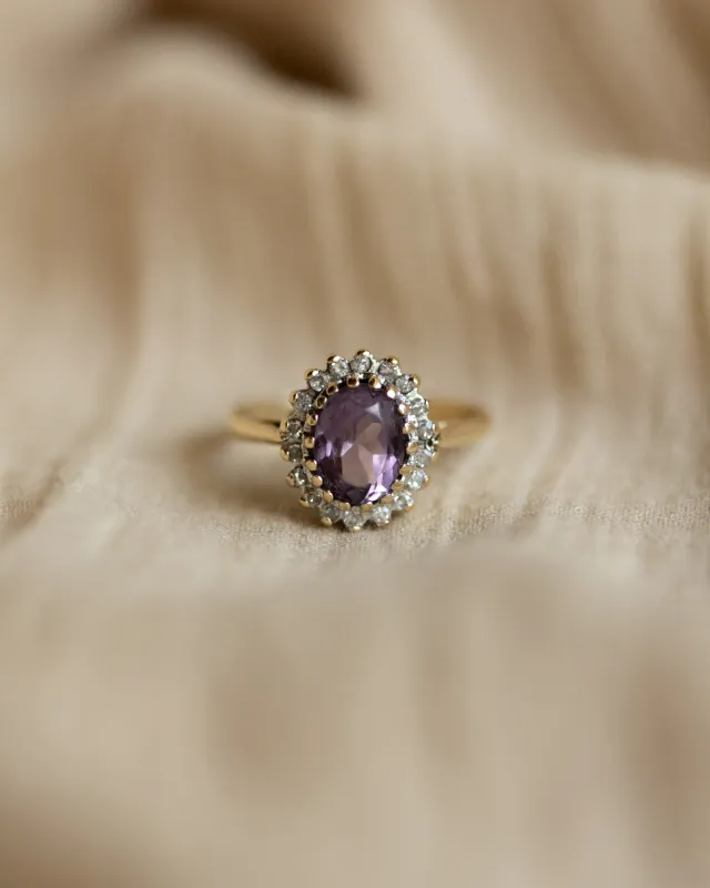 June 1990 Vintage 9ct Gold Amethyst & Diamond Cluster sold by Rock n Rose