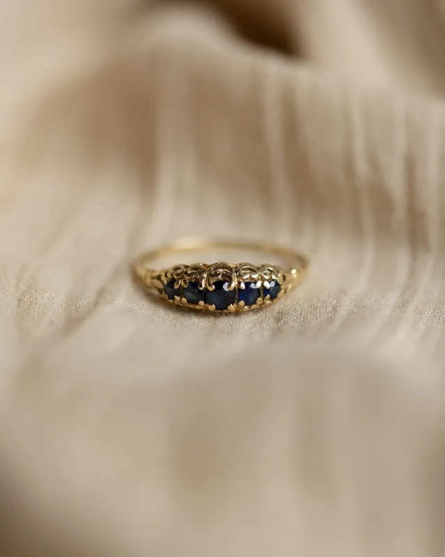 Georgie 1984 Vintage 9ct Gold Sapphire Five Stone Ring sold by Rock n Rose