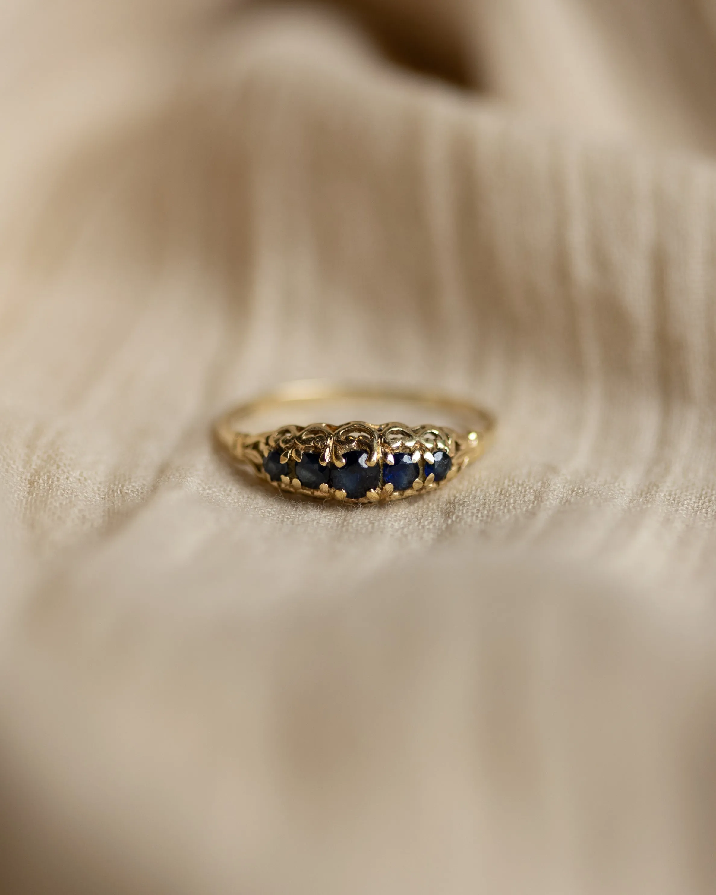 Georgie 1984 Vintage 9ct Gold Sapphire Five Stone Ring sold by Rock n Rose