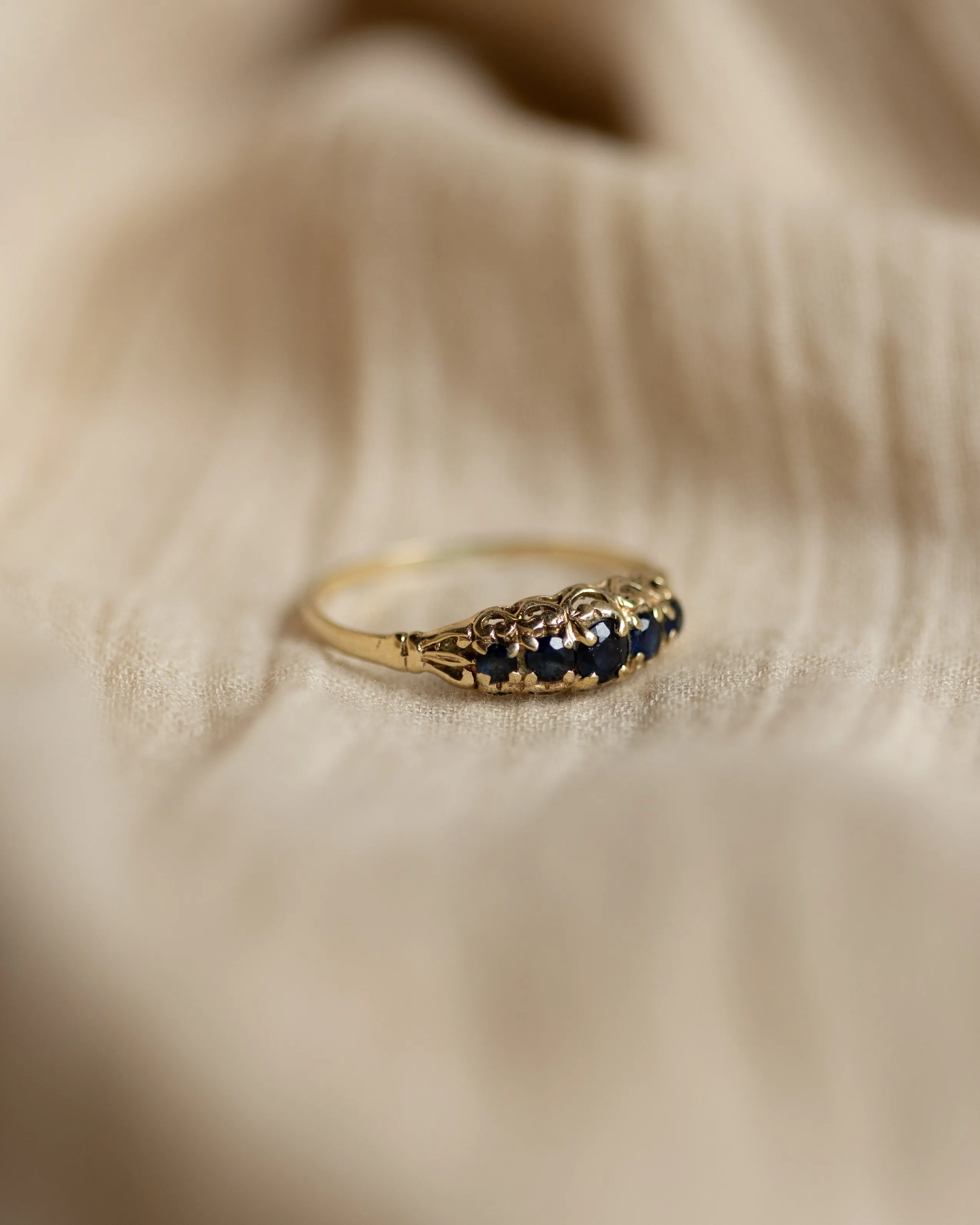 Georgie 1984 Vintage 9ct Gold Sapphire Five Stone Ring sold by Rock n Rose product image thumbnail 4