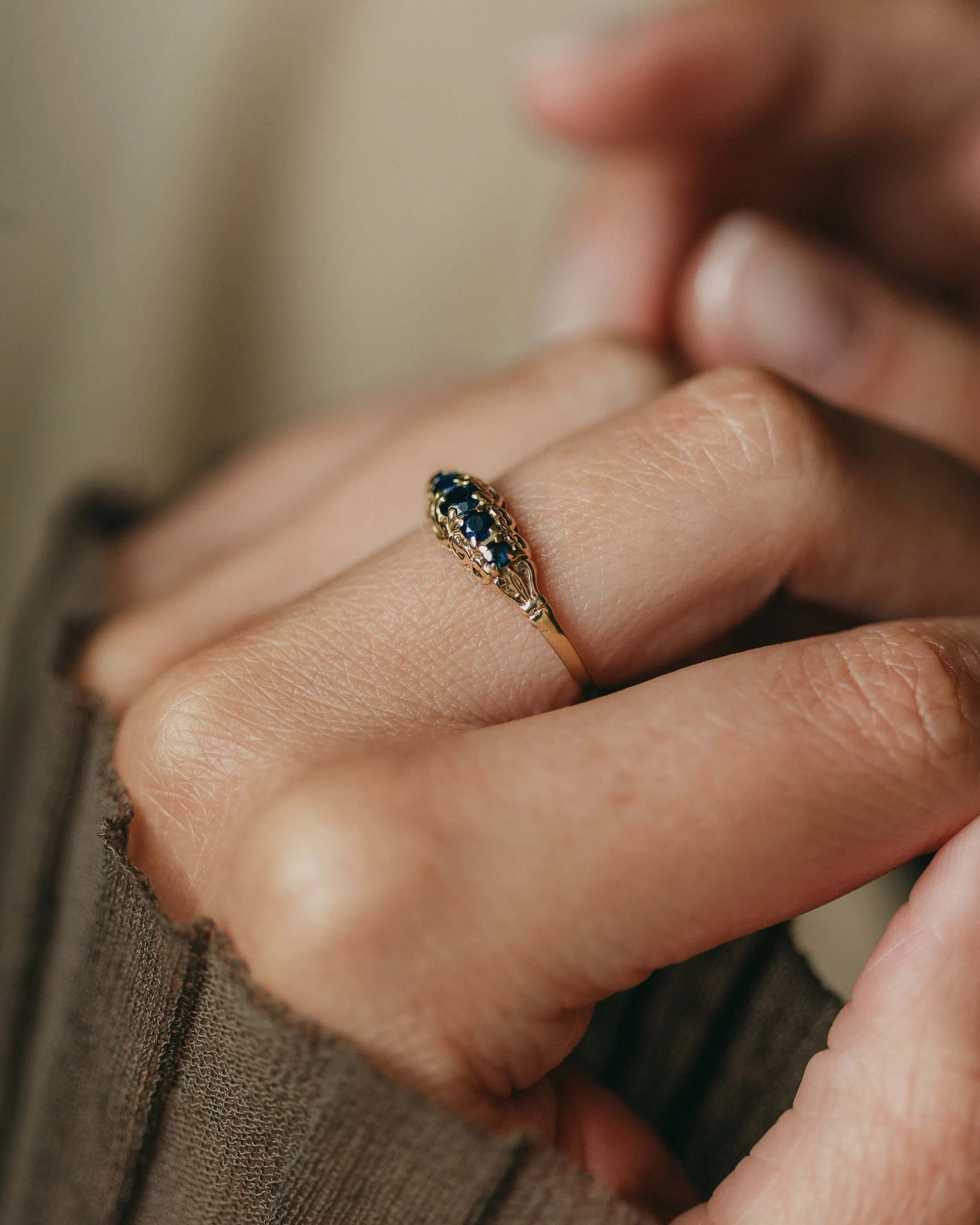Georgie 1984 Vintage 9ct Gold Sapphire Five Stone Ring sold by Rock n Rose product image thumbnail 3