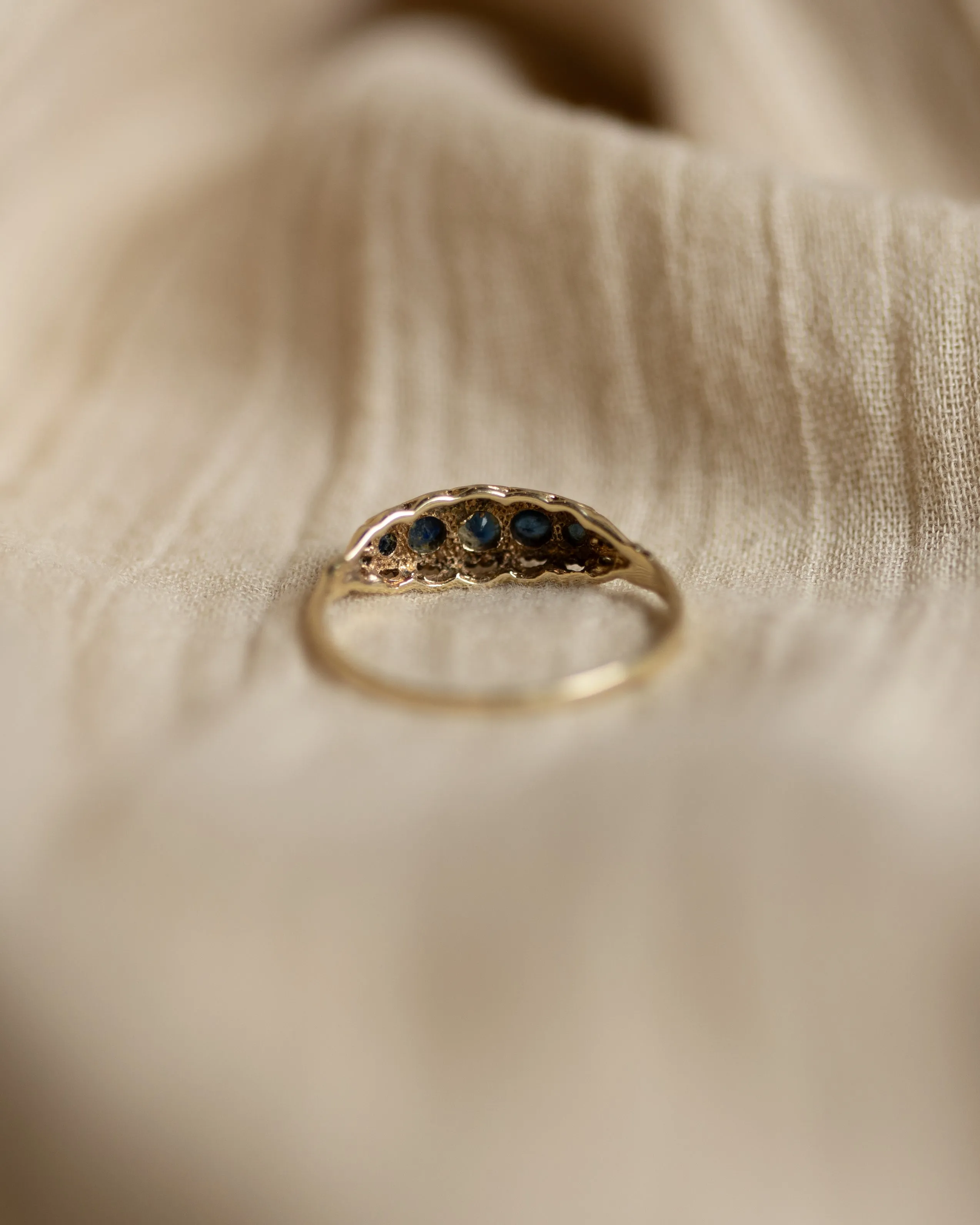 Georgie 1984 Vintage 9ct Gold Sapphire Five Stone Ring sold by Rock n Rose product image thumbnail 5