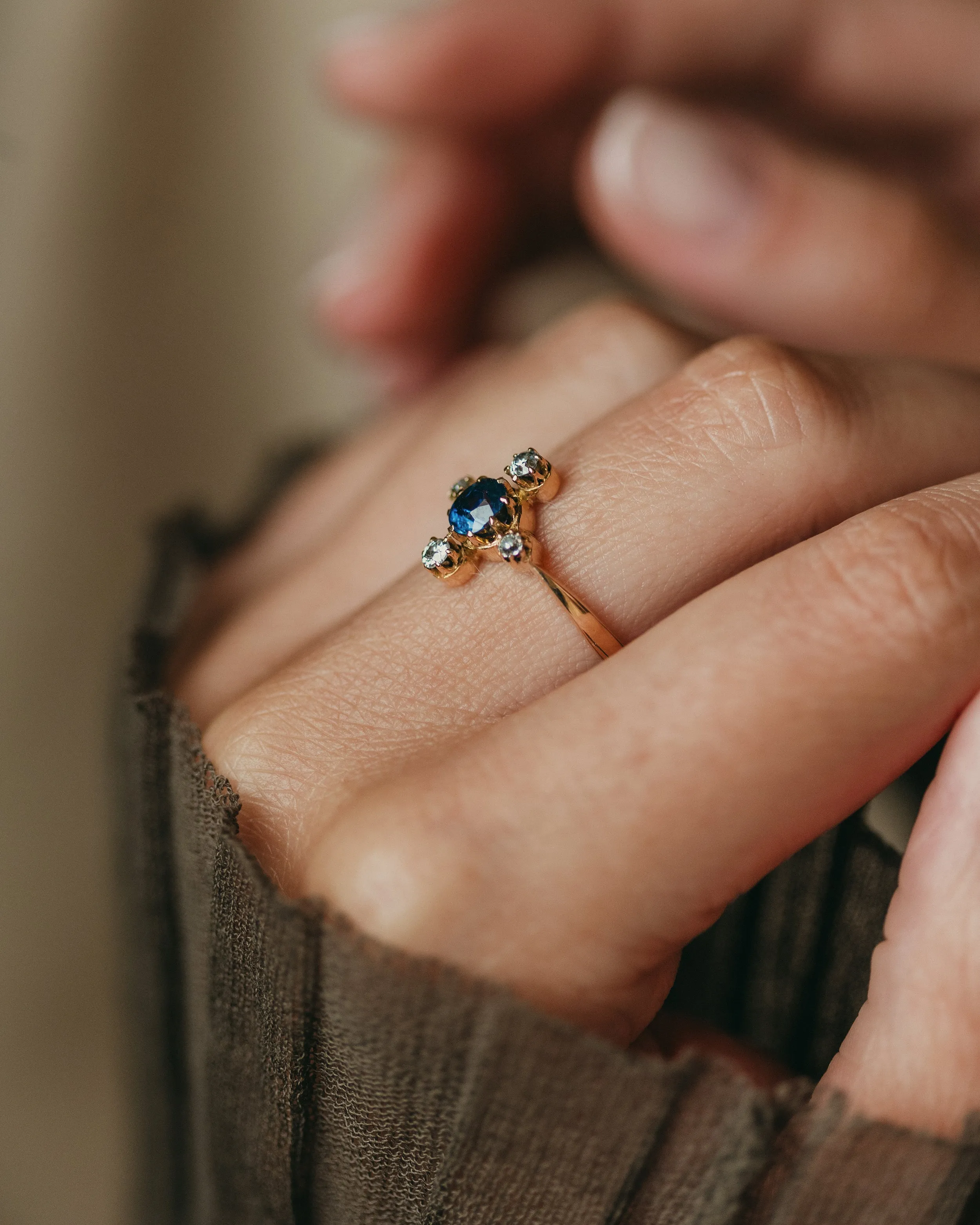 Genevieve Antique 18ct Gold Sapphire & Diamond Cluster Ring sold by Rock n Rose product image thumbnail 2
