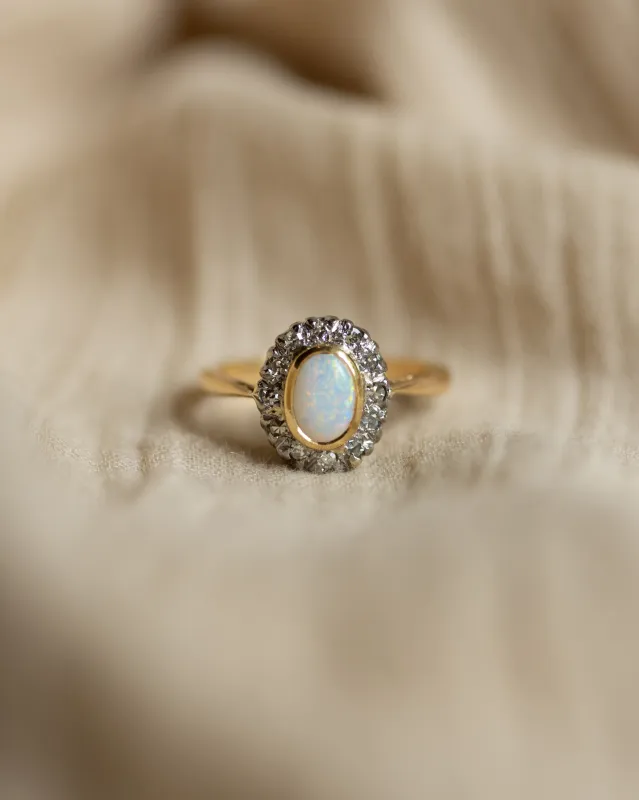 Edith Vintage 18ct Gold Opal & Diamond Cluster Ring sold by Rock n Rose