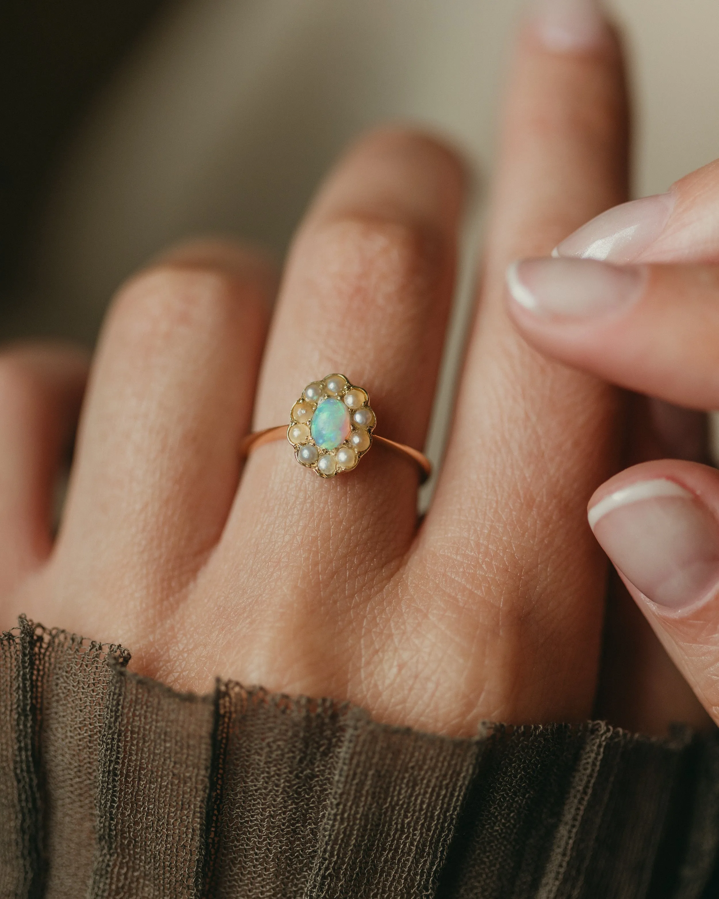 Bonnie Antique 18ct Gold Opal & Pearl Cluster Ring sold by Rock n Rose