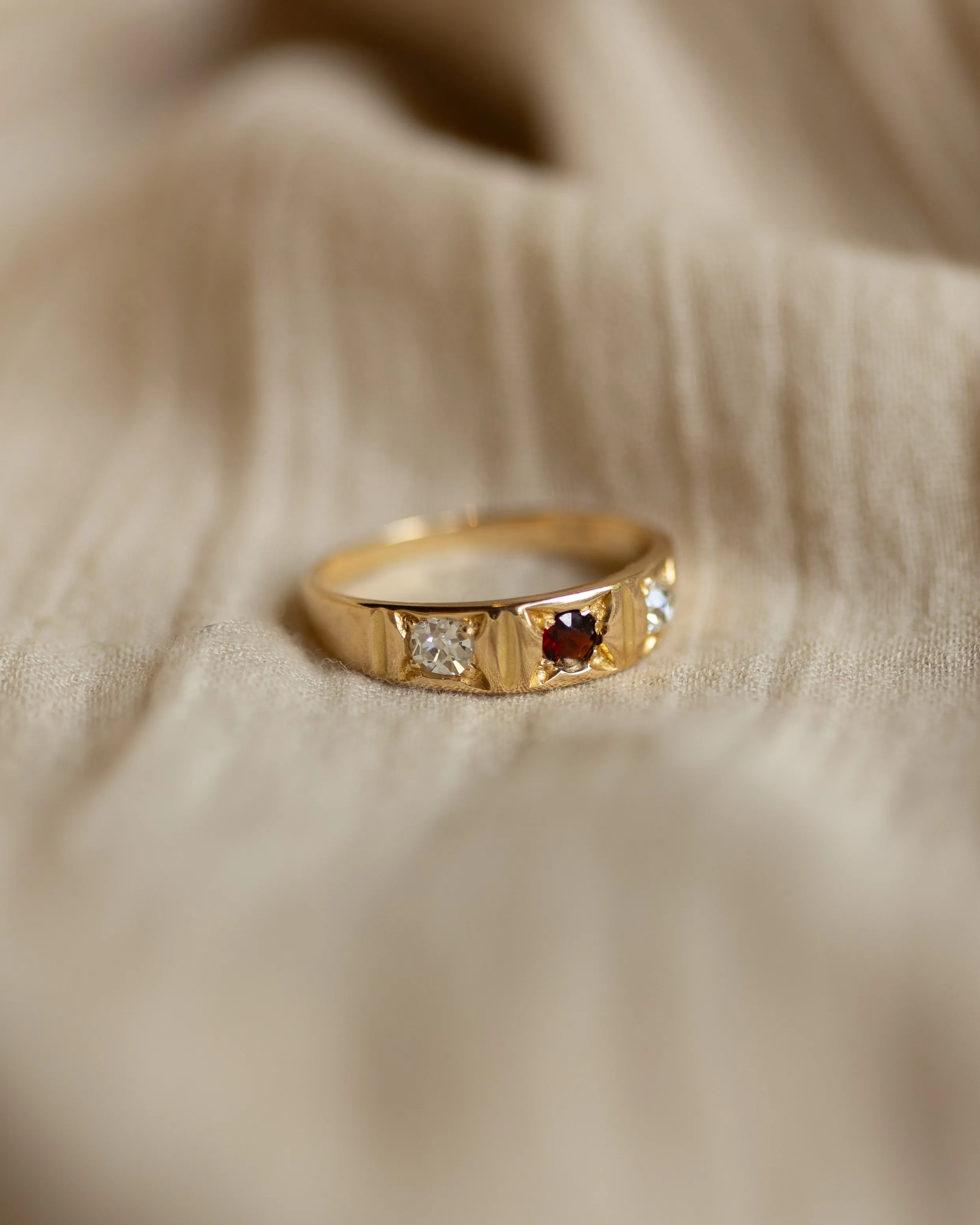 Sylvie Antique 18ct Gold Garnet & Diamond Trilogy Ring sold by Rock n Rose product image thumbnail 4