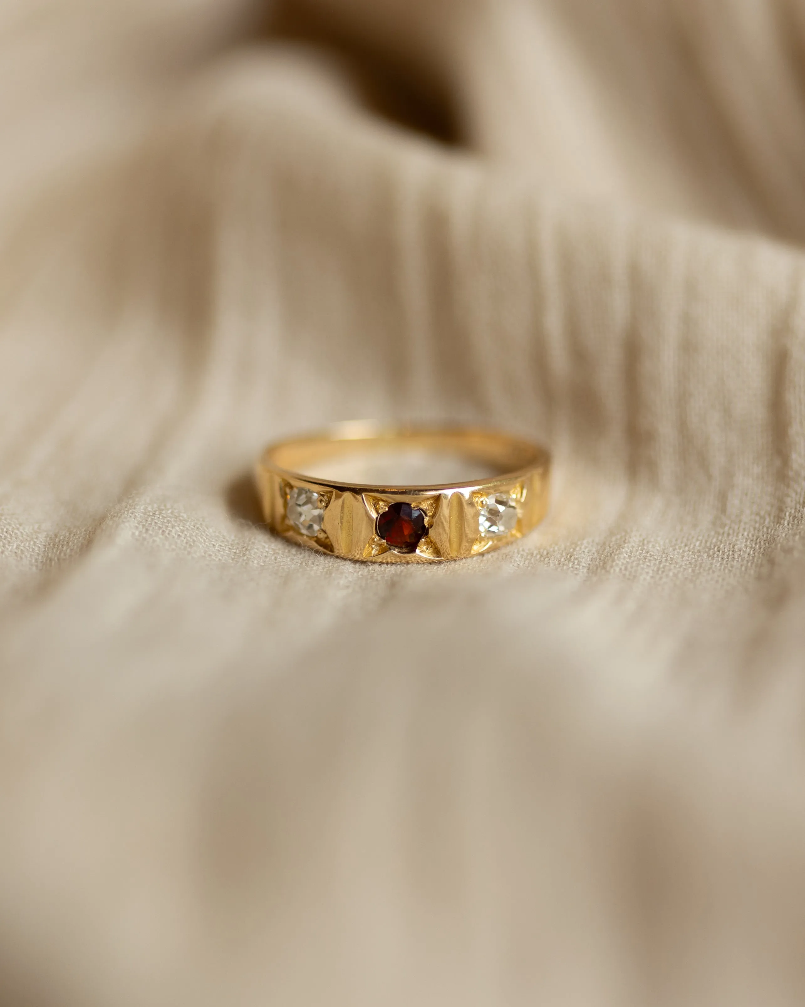 Sylvie Antique 18ct Gold Garnet & Diamond Trilogy Ring sold by Rock n Rose product image thumbnail 3