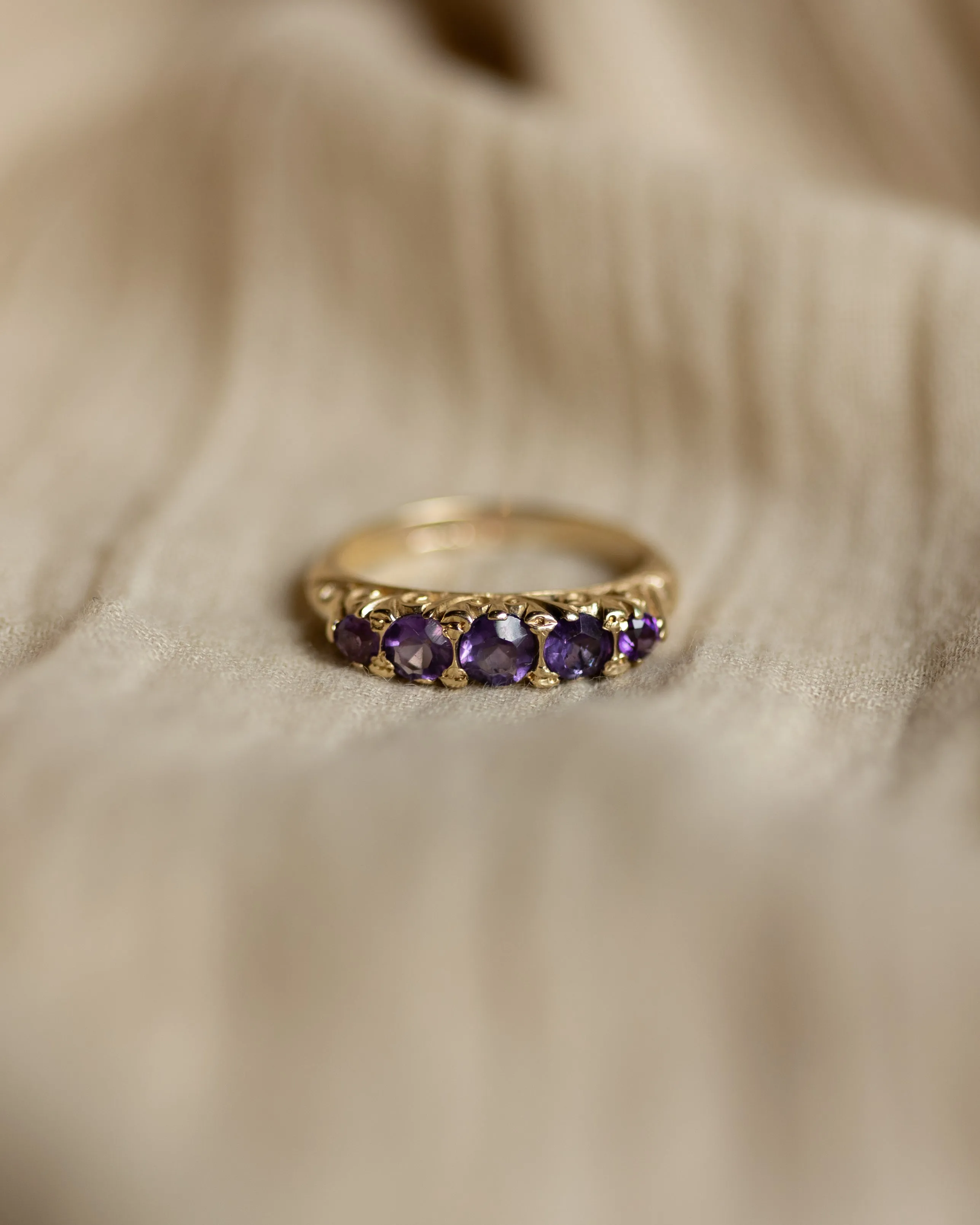 Harriet 1981 Vintage 9ct Gold Amethyst Five Stone Ring sold by Rock n Rose product image thumbnail 3