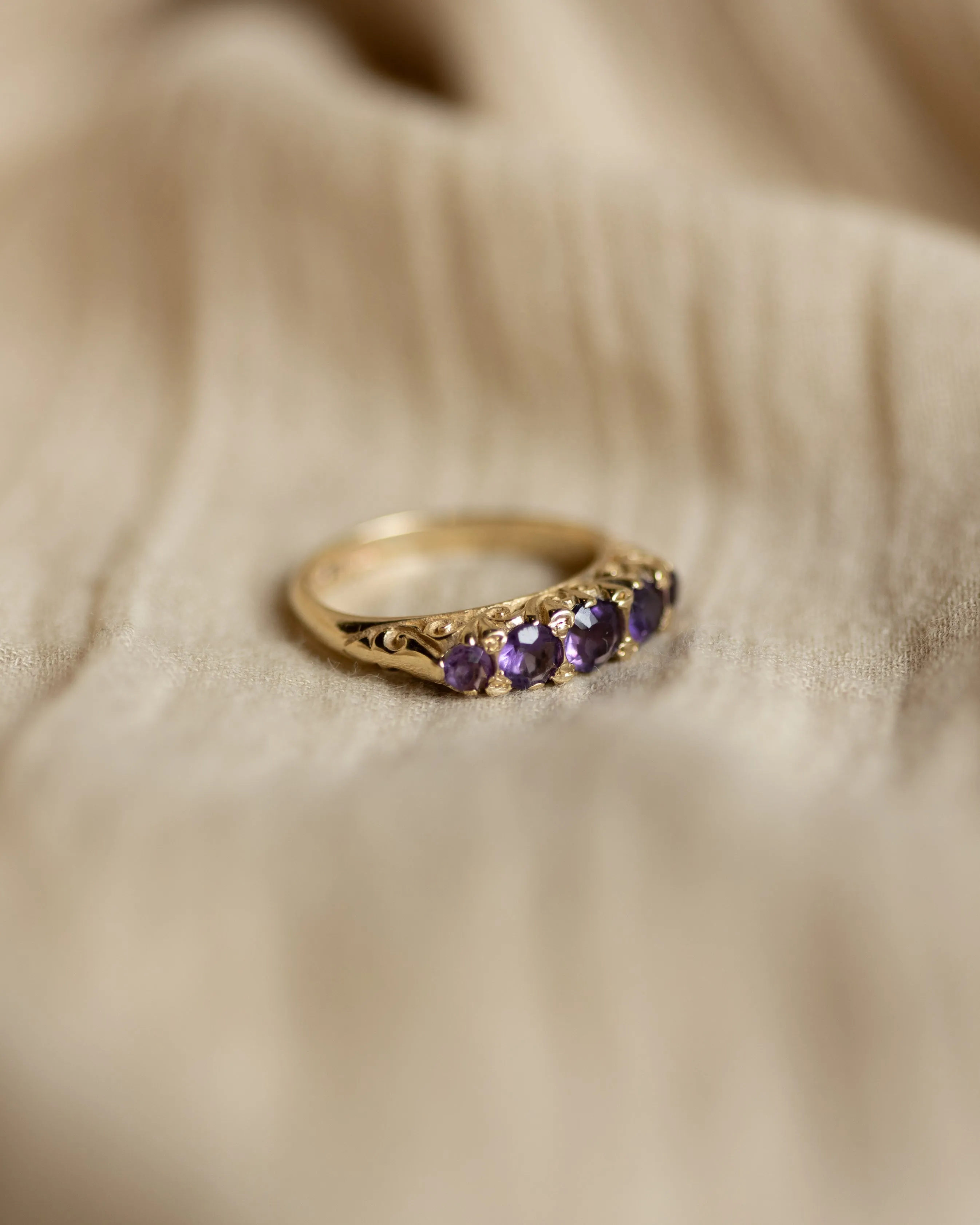 Harriet 1981 Vintage 9ct Gold Amethyst Five Stone Ring sold by Rock n Rose product image thumbnail 4