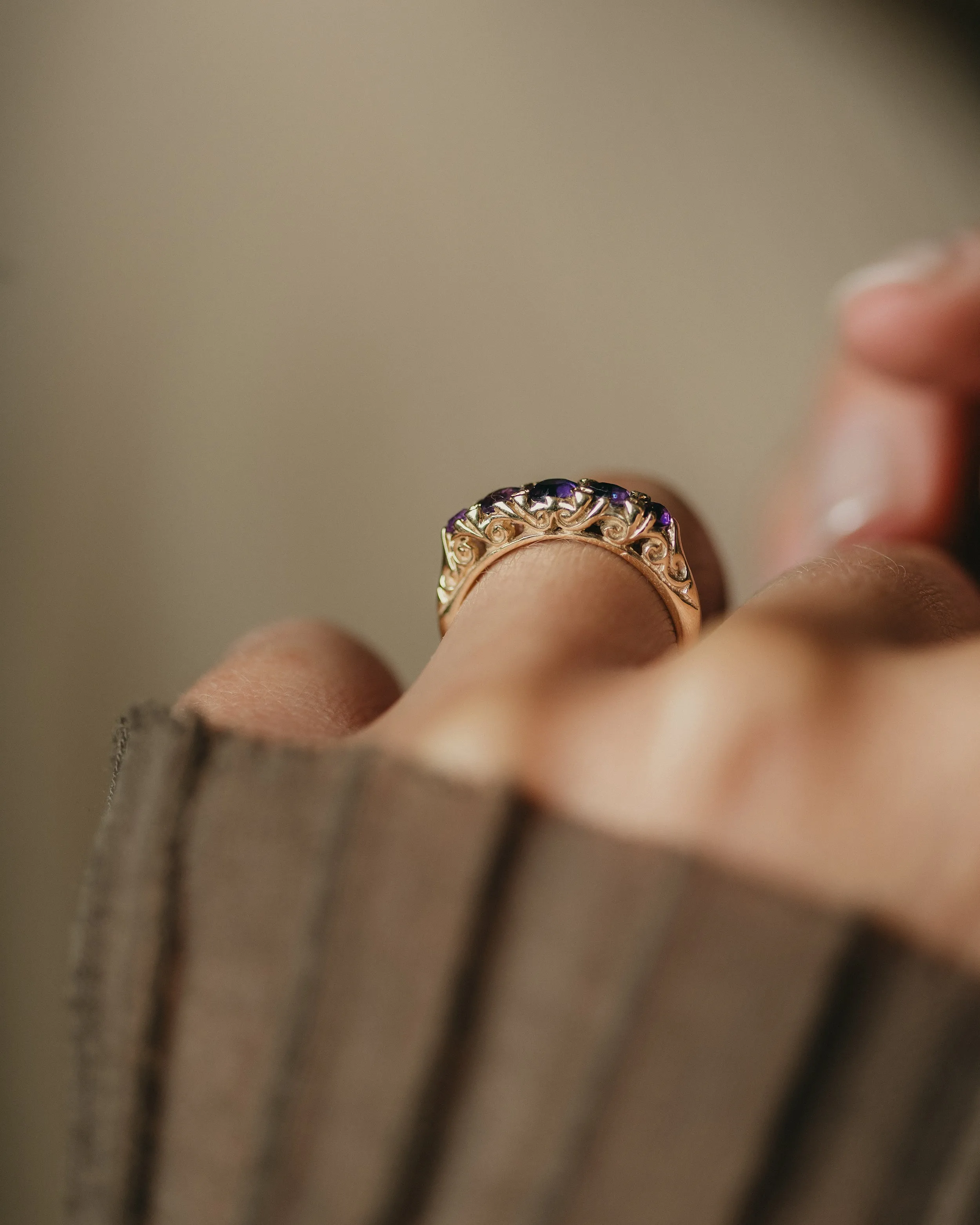 Harriet 1981 Vintage 9ct Gold Amethyst Five Stone Ring sold by Rock n Rose product image thumbnail 2