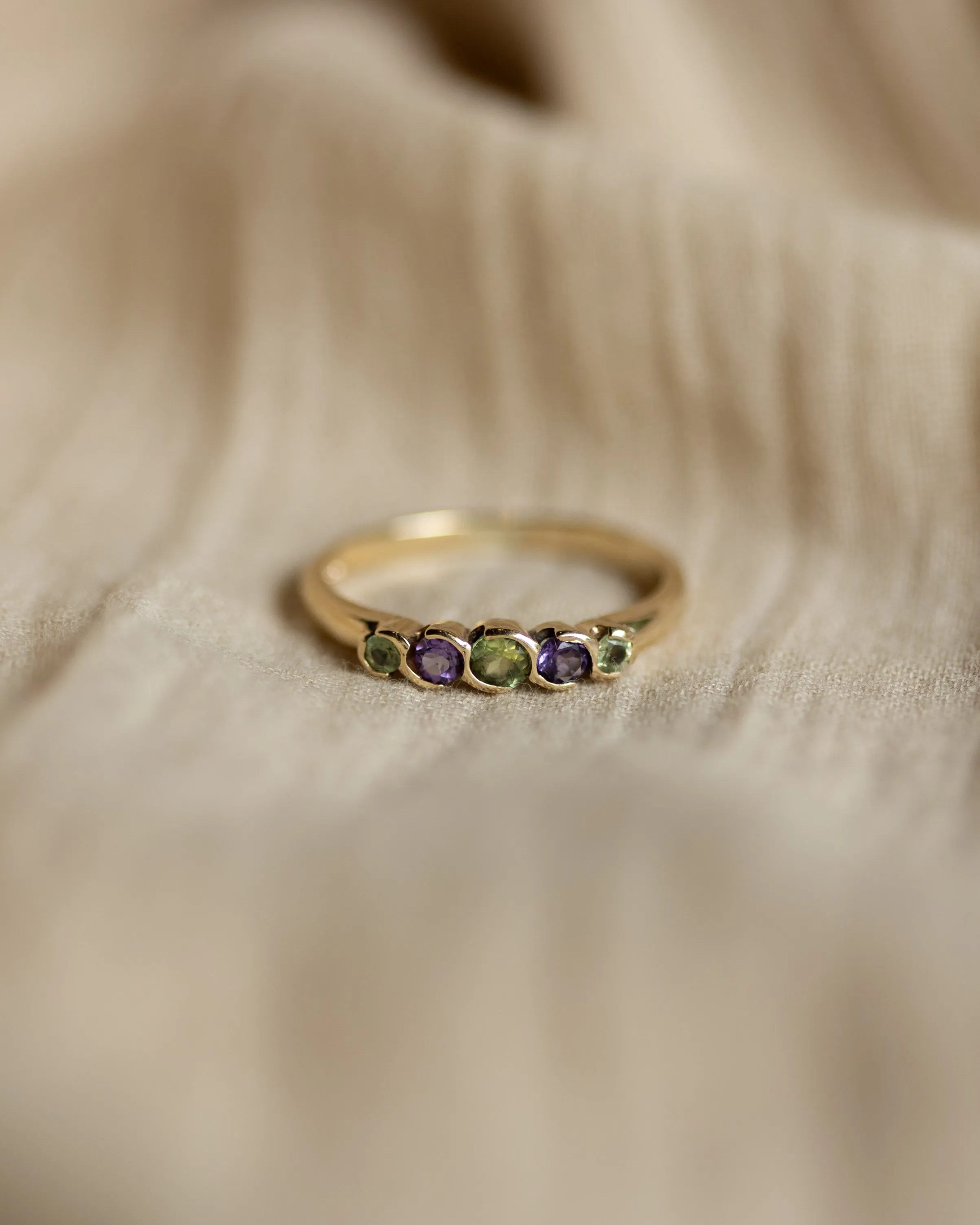 Nicole Vintage 9ct Gold Peridot & Amethyst Five Stone Ring sold by Rock n Rose
